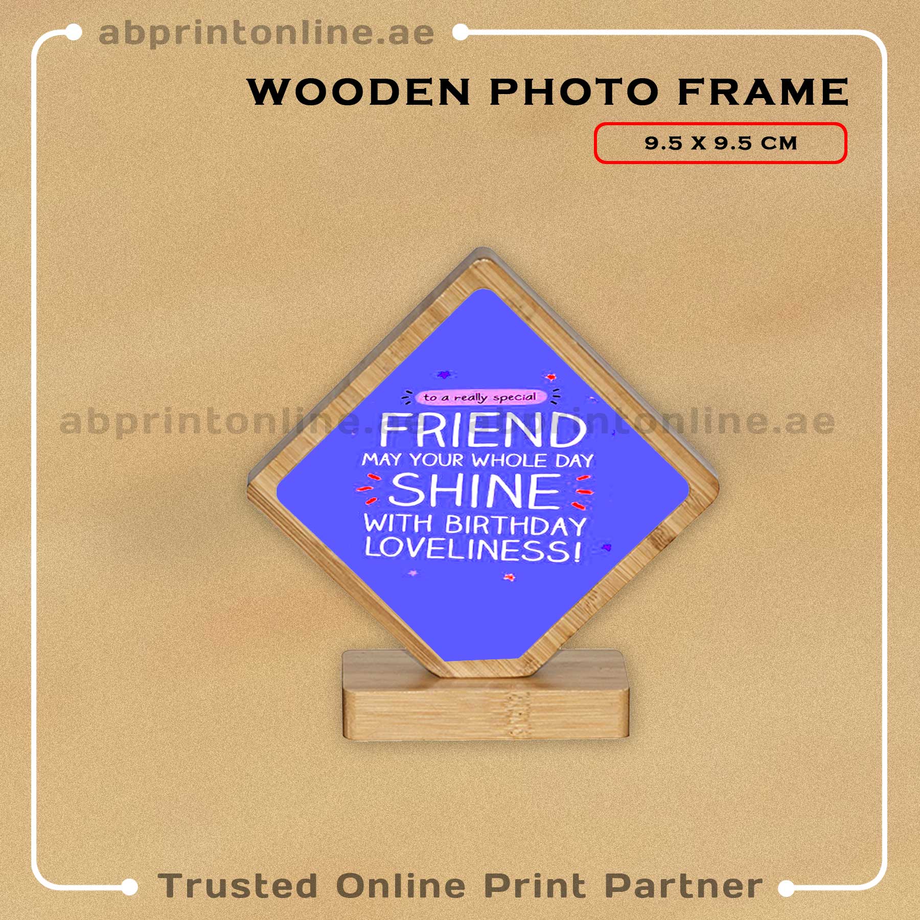 WOODEN-9x9 PERSONALISED WOODEN PHOTO FRAME PRINTING - 9.5CM X9.5CM - Image 1