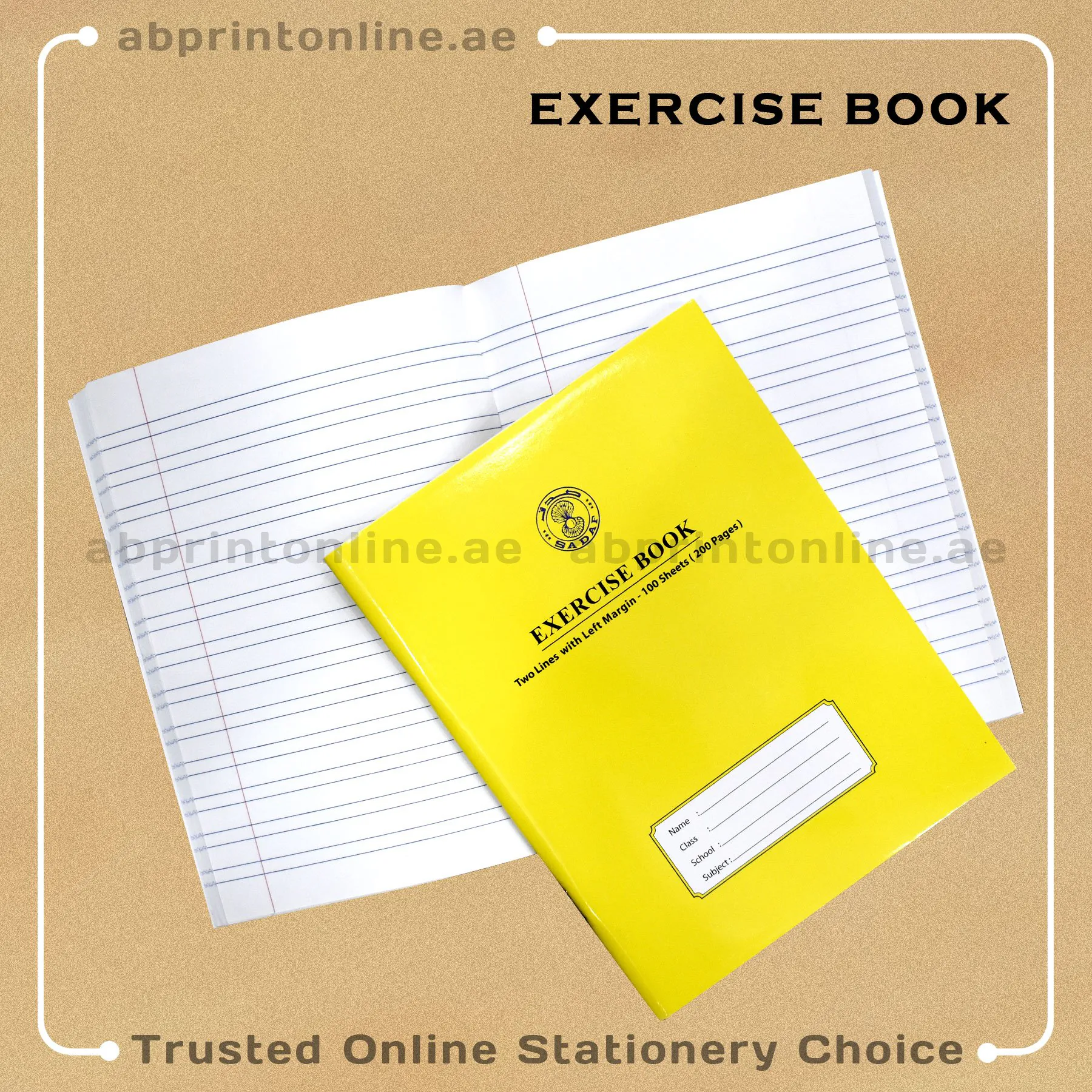SADAF A5 TWO LINE WT LEFT MARGIN YELLOW  EXERCISE  BOOK 120 PAGES - Image 1