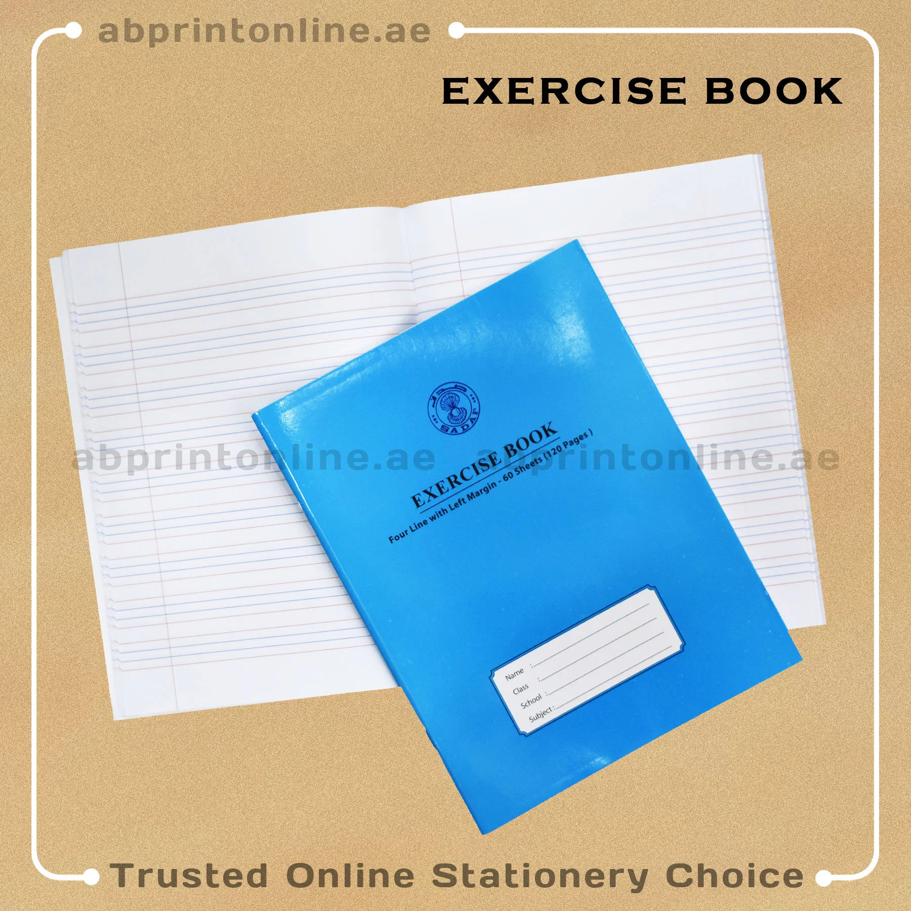 SADAF A5 FOUR LINE WT LEFT MARGIN  BLUE  EXERCISE  BOOK 120 PAGES - Image 1