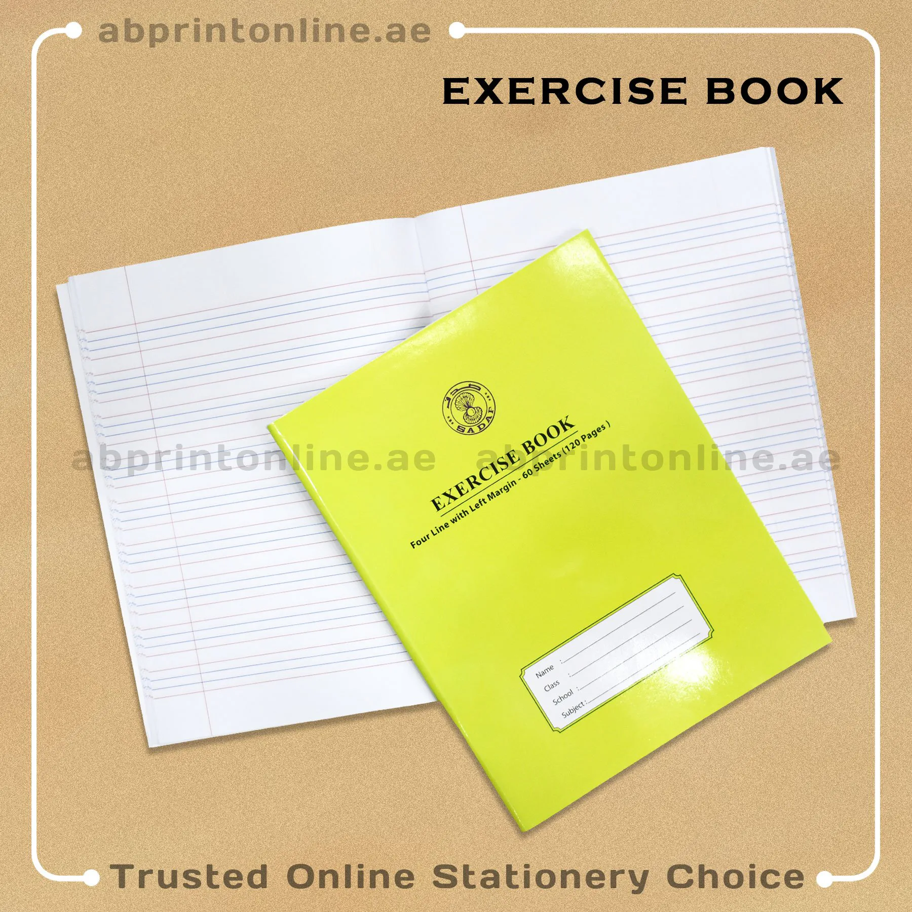 SADAF A5 FOUR LINE WT LEFT MARGIN  LIGHT GREEN EXERCISE  BOOK 120 PAGES - Image 1