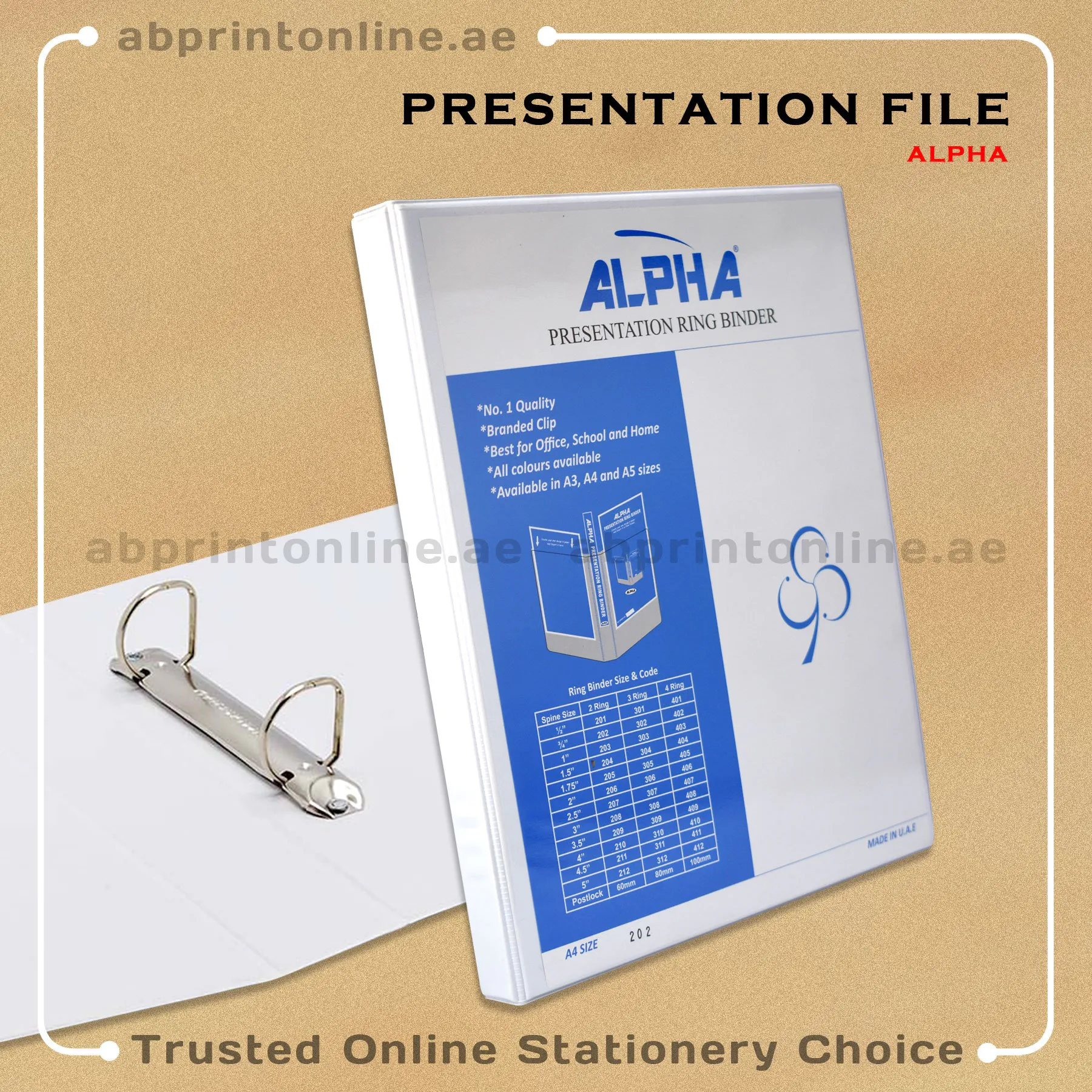 ALPHA PRESENTATION 2 RING BINDER A4 SPINE 20MM  WHITE COLOR-202 - Image 1