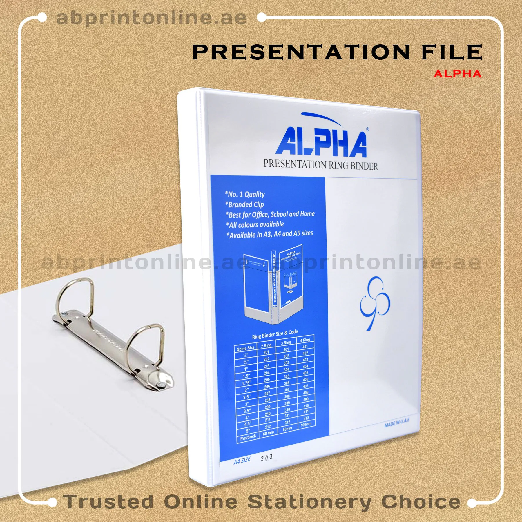 203_Alpha ALPHA PRESENTATION 2 RING BINDER A4 SPINE 25MM WHITE COLOR-203 - Image 1