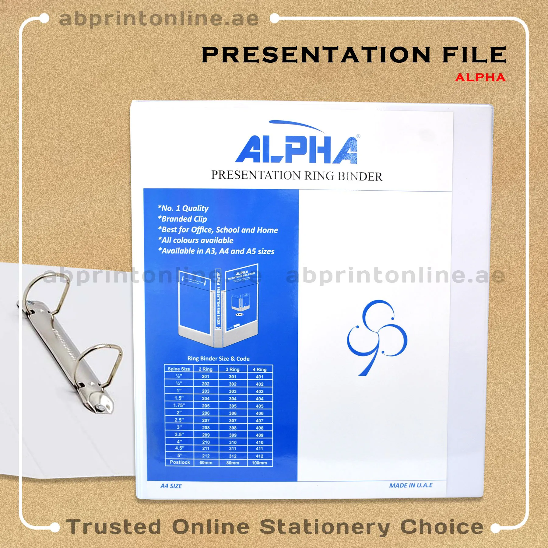 204_Alpha ALPHA PRESENTATION 2 RING BINDER A4 SPINE 38MM WHITE COLOR-204 - Image 1