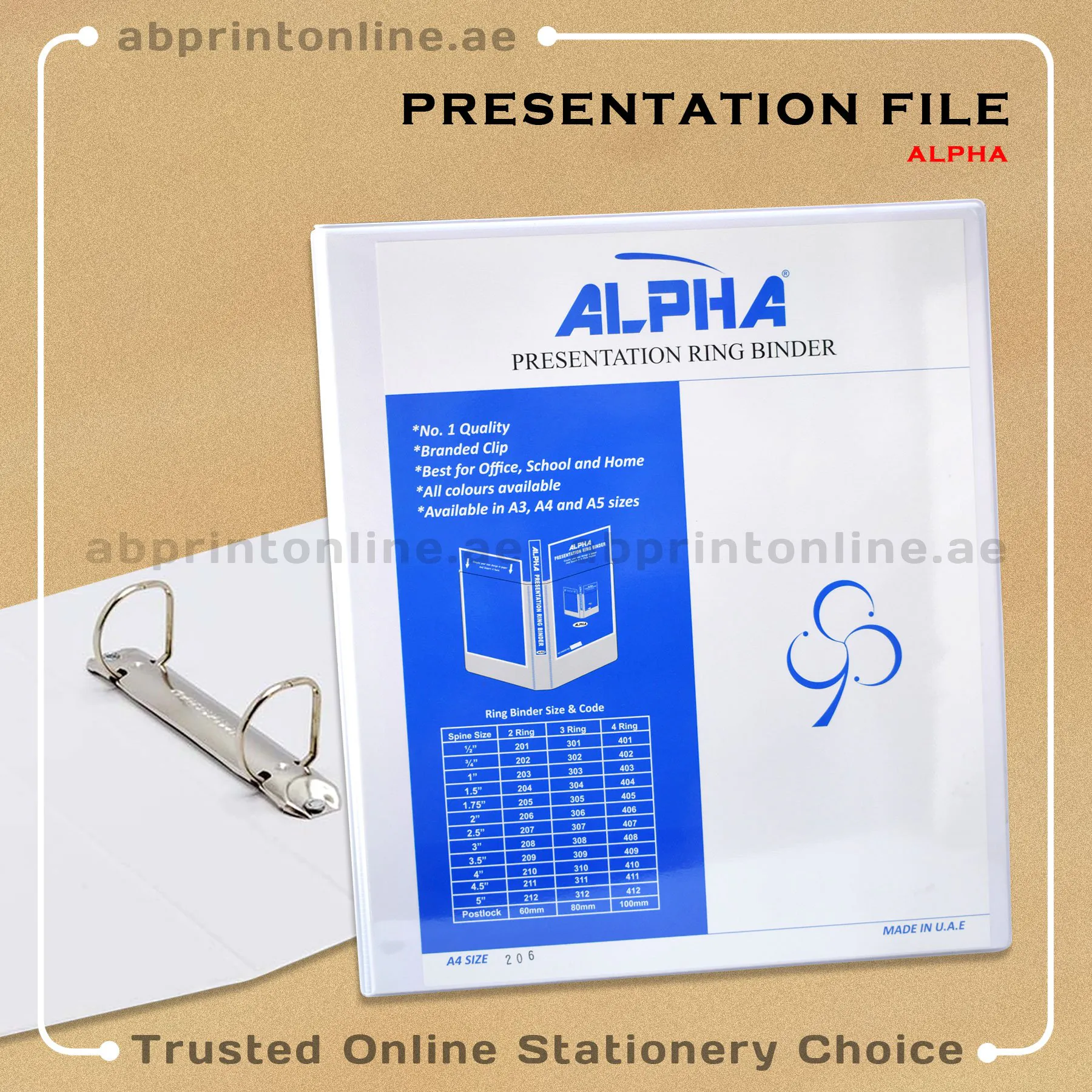 206_Alpha ALPHA PRESENTATION 2 RING BINDER A4 SPINE 44MM WHITE COLOR-206 - Image 1