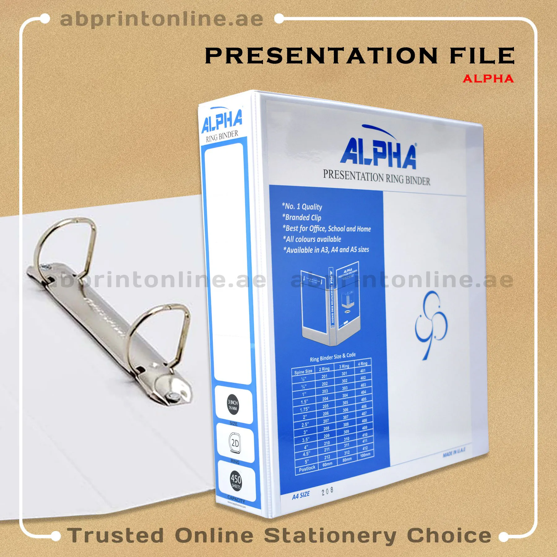 208_Alpha ALPHA PRESENTATION 2 RING BINDER A4 SPINE 50MM WHITE COLOR-208 - Image 1