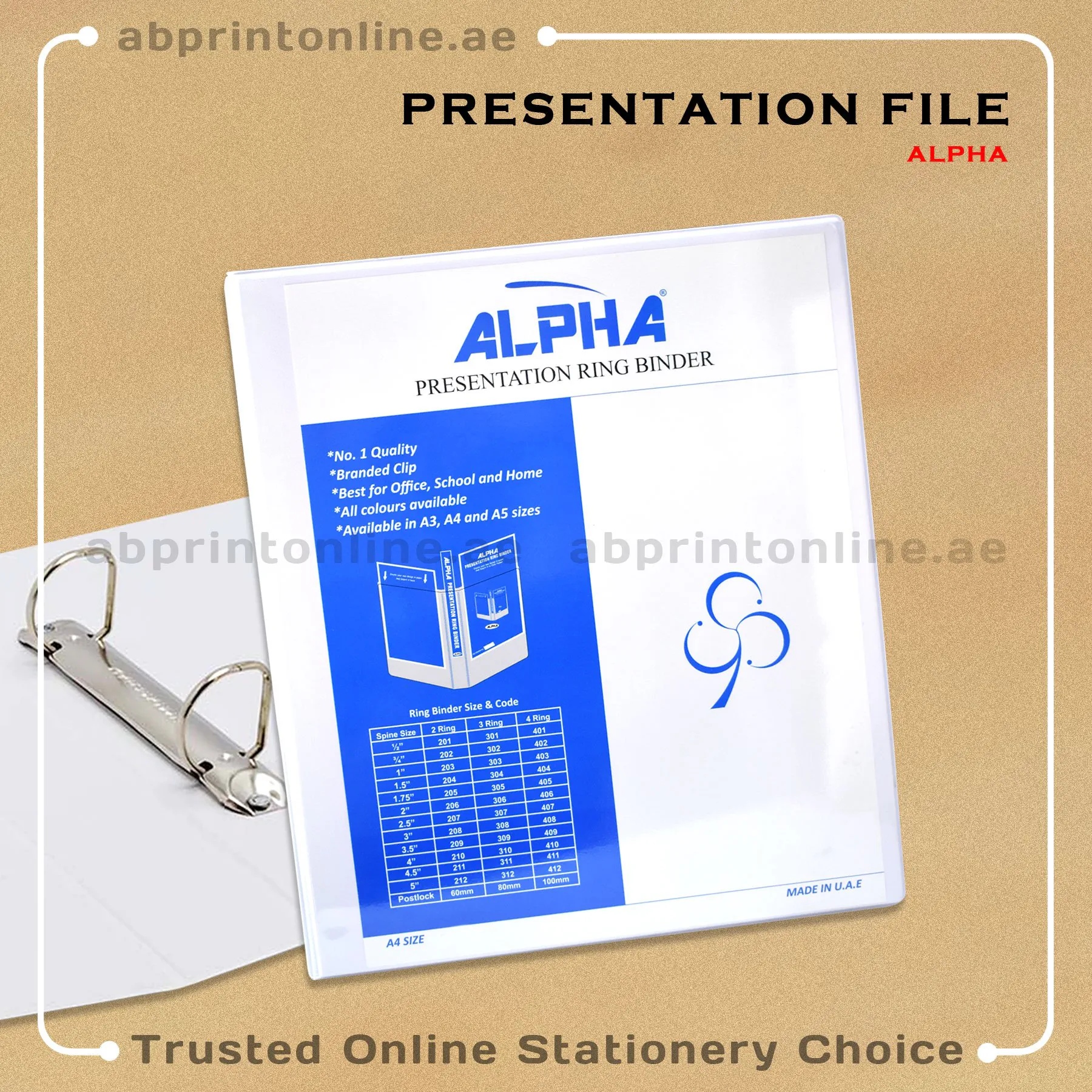 ALPHA PRESENTATION 2 RING BINDER A4 SPINE 76MM  WHITE COLOR-209 - Image 1