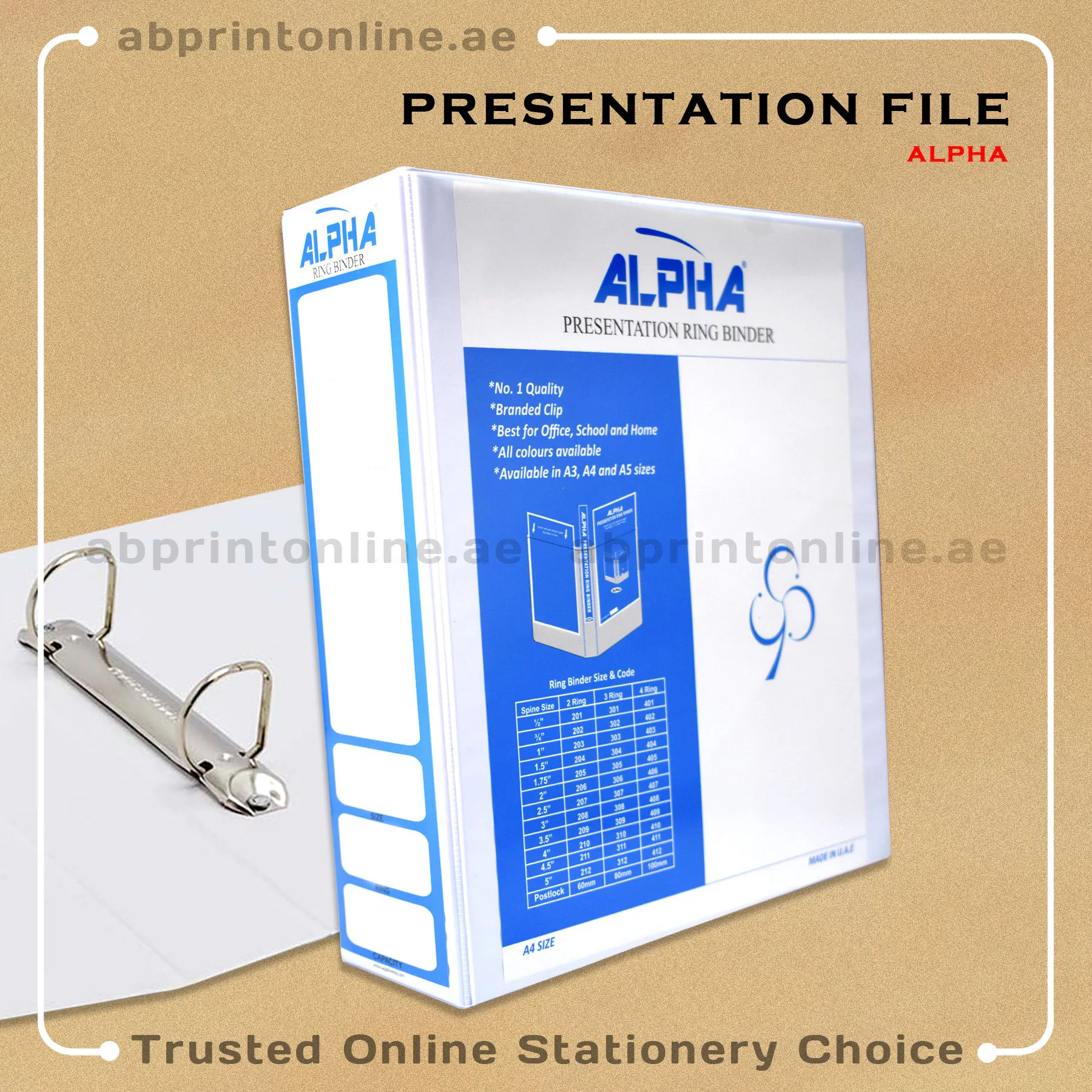 210_Alpha ALPHA PRESENTATION 2 RING BINDER A4 SPINE 102MM WHITE COLOR-210 - Image 1