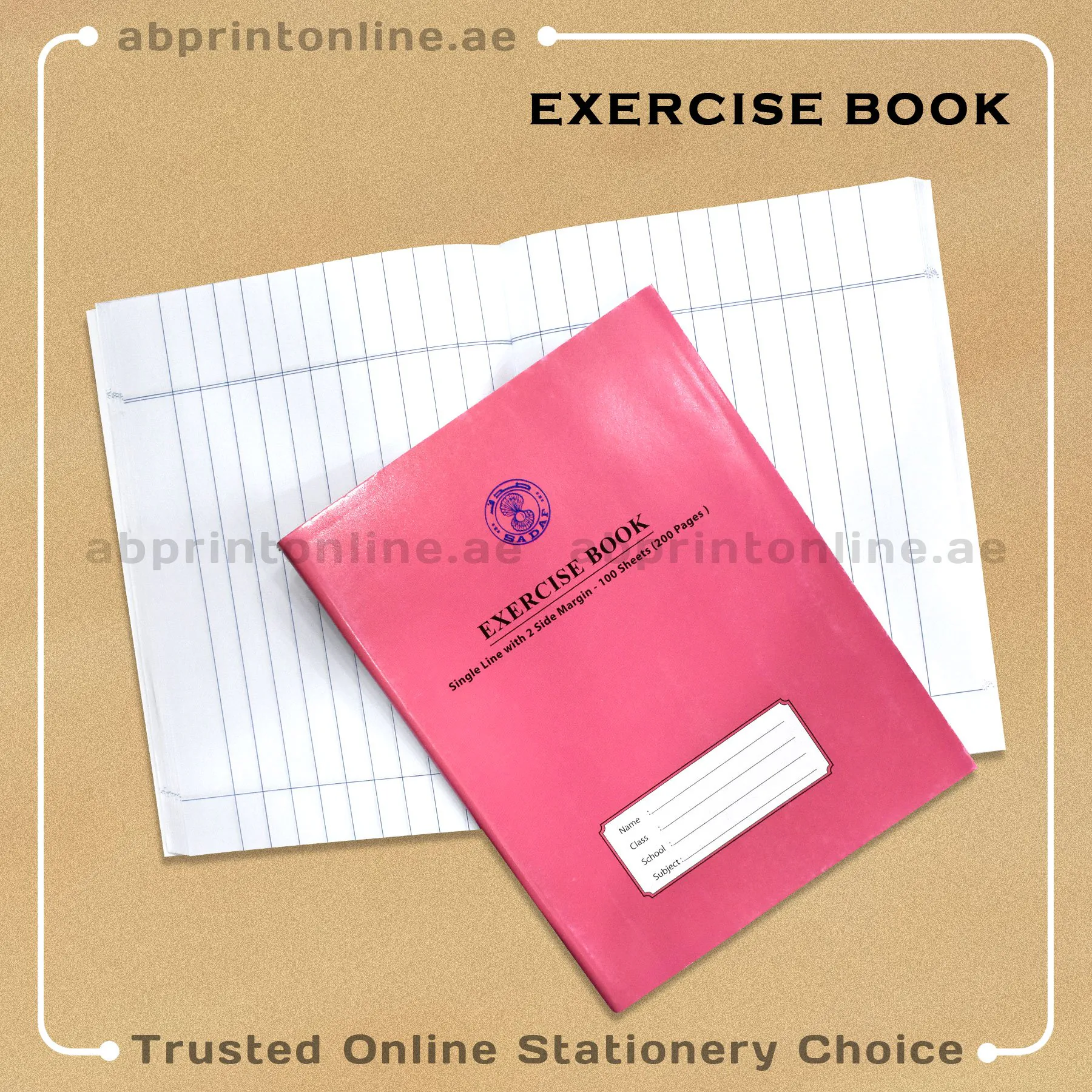 SADAF A5 SINGLE LINE WITH 2 SIDE MARGIN  PINK  EXERCISE  BOOK 200 PAGES - Image 1