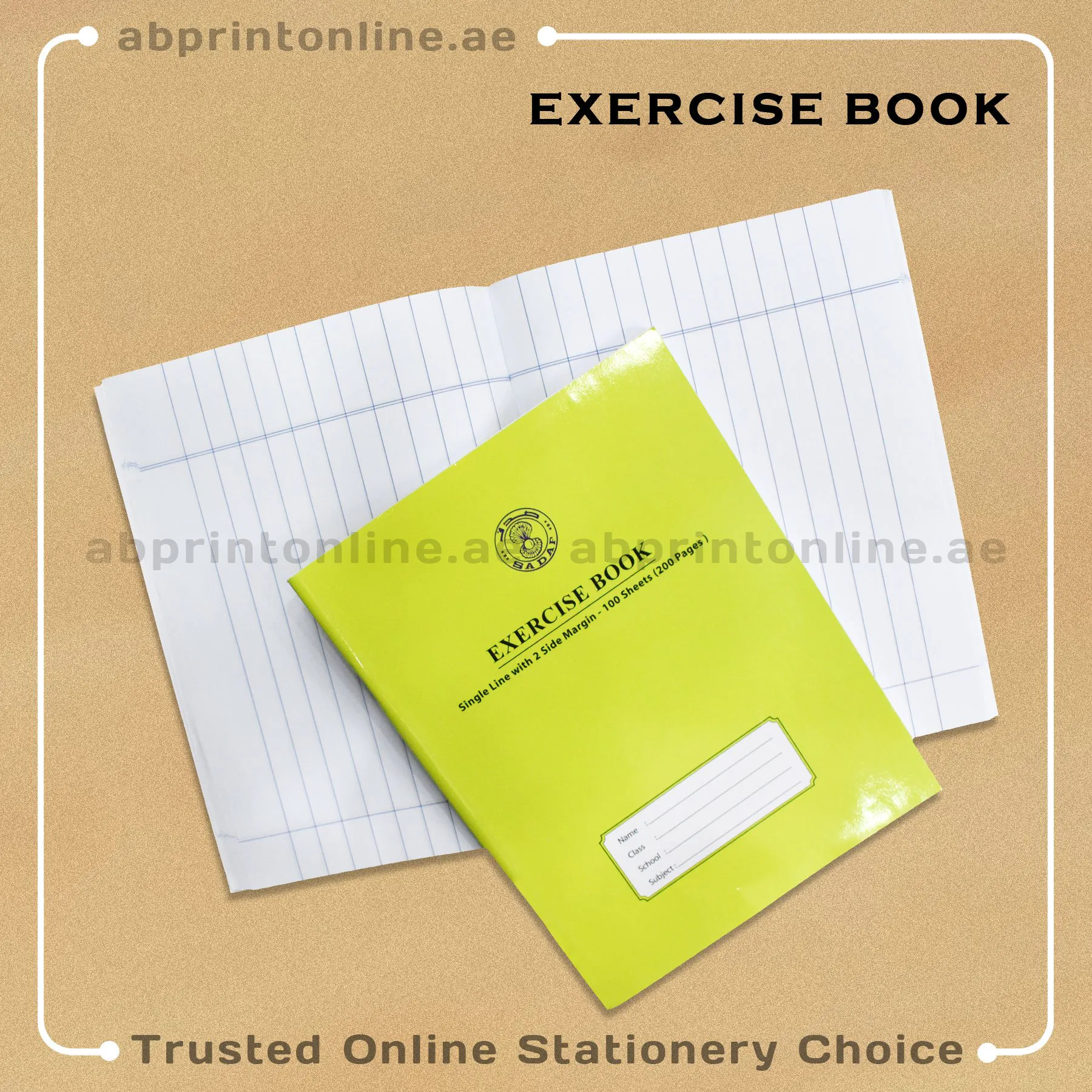 3276_Sadaf_4 SADAF A5 SINGLE LINE WITH 2 SIDE MARGIN LIGHT GREEN EXERCISE BOOK 200 PAGES - Image 1