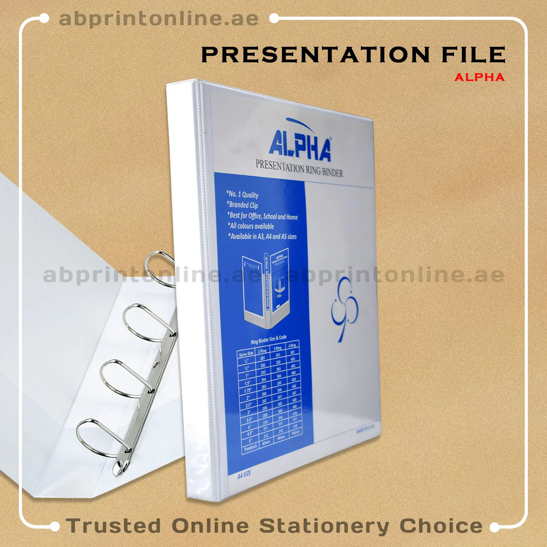 ALPHA PRESENTATION 4 RING BINDER A4 SPINE 12MM  WHITE COLOR-401 - Image 1