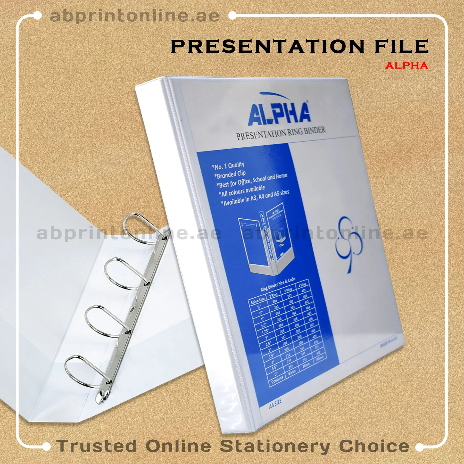 403_Alpha ALPHA PRESENTATION 4 RING BINDER A4 SPINE 25MM WHITE COLOR-403 - Image 1