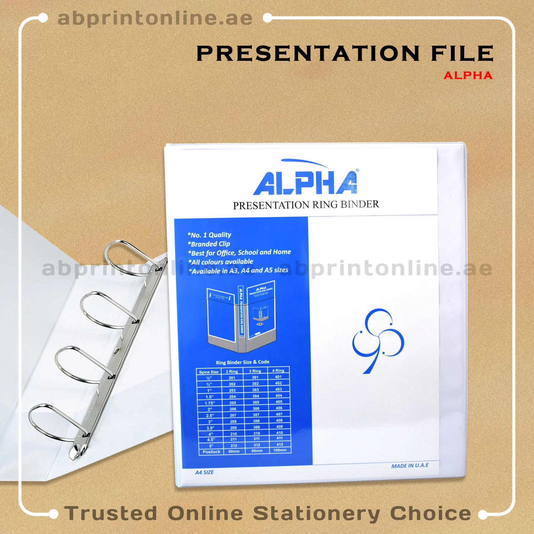 405_Alpha ALPHA PRESENTATION 4 RING BINDER A4 SPINE 44MM WHITE COLOR-405 - Image 1