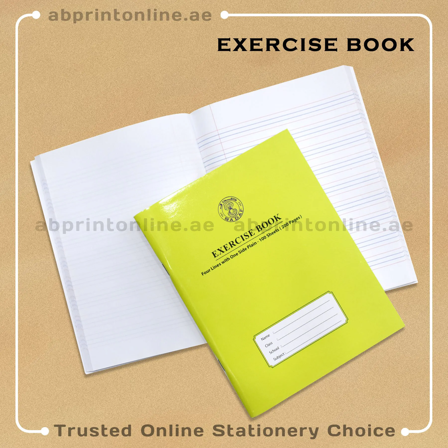SADAF A5 FOUR LINE WITH ONE SIDE PLAIN  LIGHT GREEN EXERCISE  BOOK 200 PAGES - Image 1
