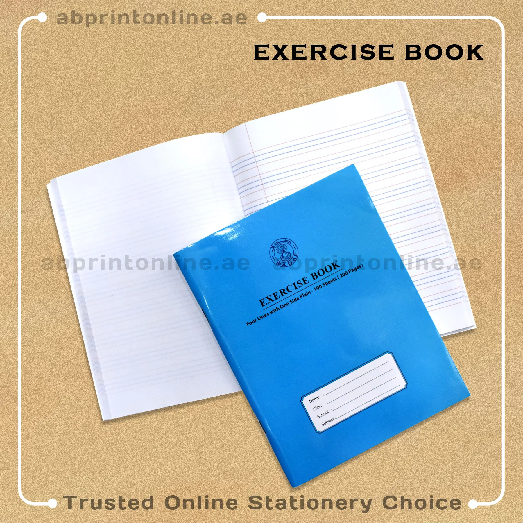 SADAF A5 FOUR LINE WITH ONE SIDE PLAIN  BLUE  EXERCISE  BOOK 200 PAGES - Image 1