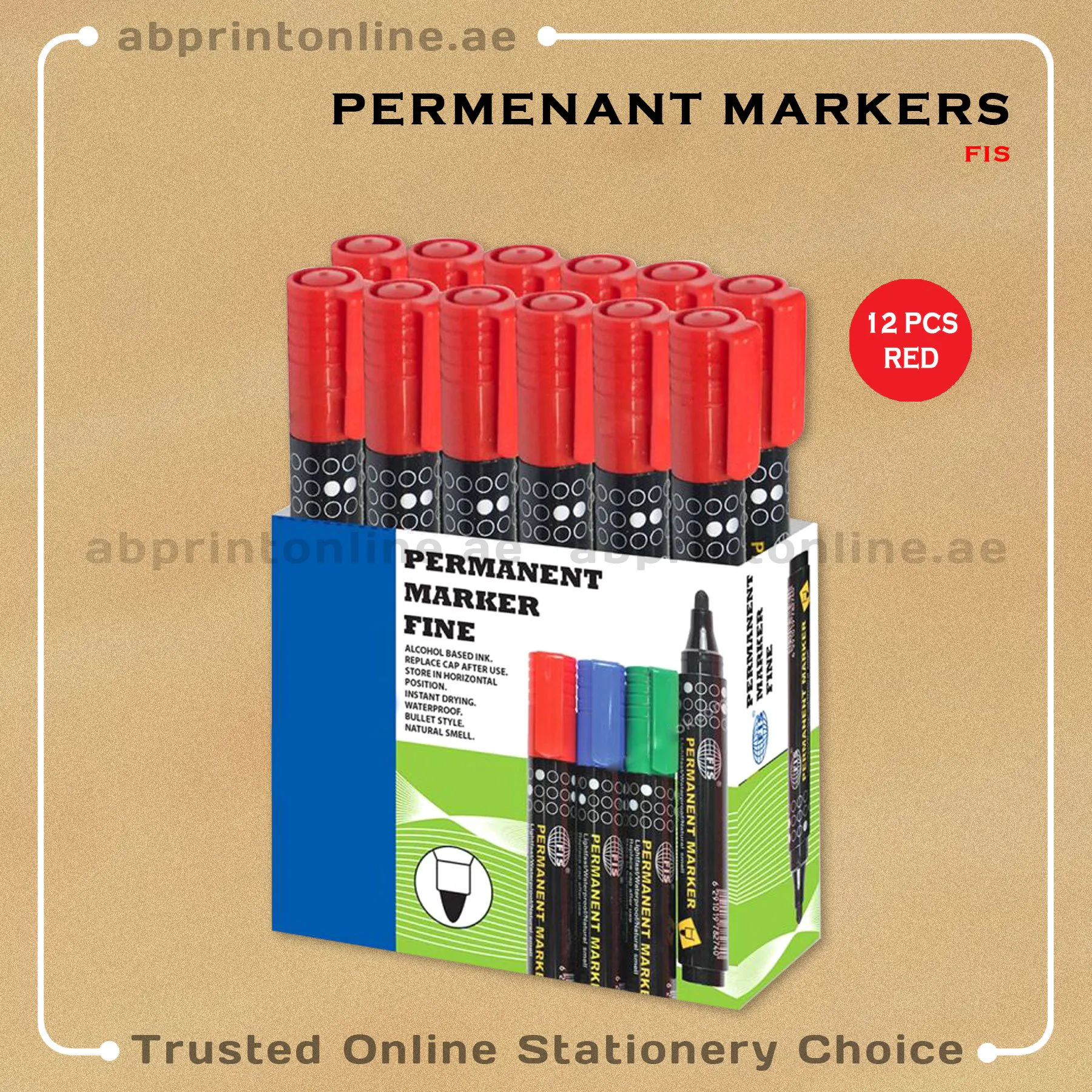FISPermenantMarkerRedPktRound FIS ROUND TIP PERMANENT RED MARKER PKT/12PCS - Image 1