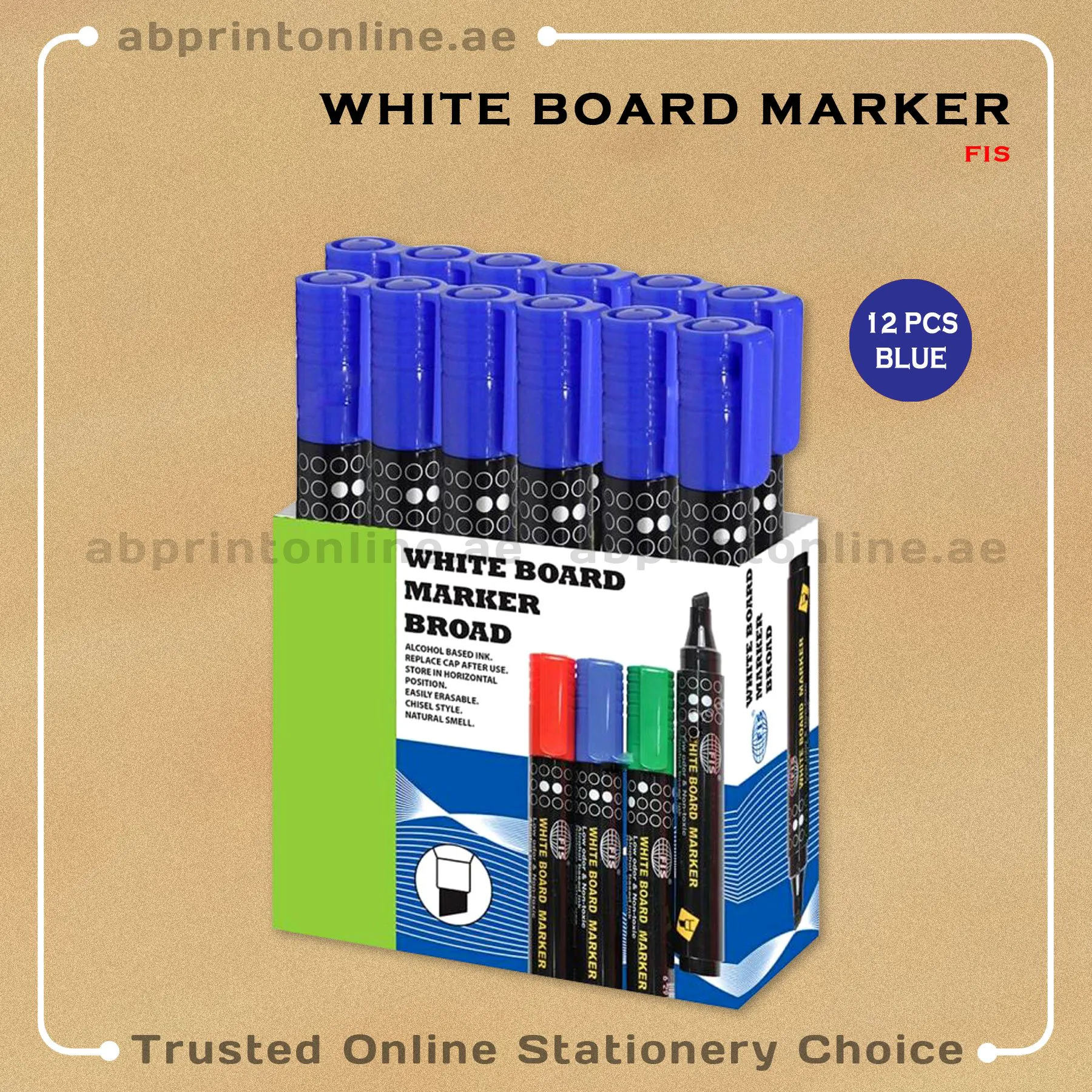 FISWBMarkerBuePktChisel FIS CHISEL TIP WHITEBOARD BLUE MARKER PKT/12PCS - Image 1