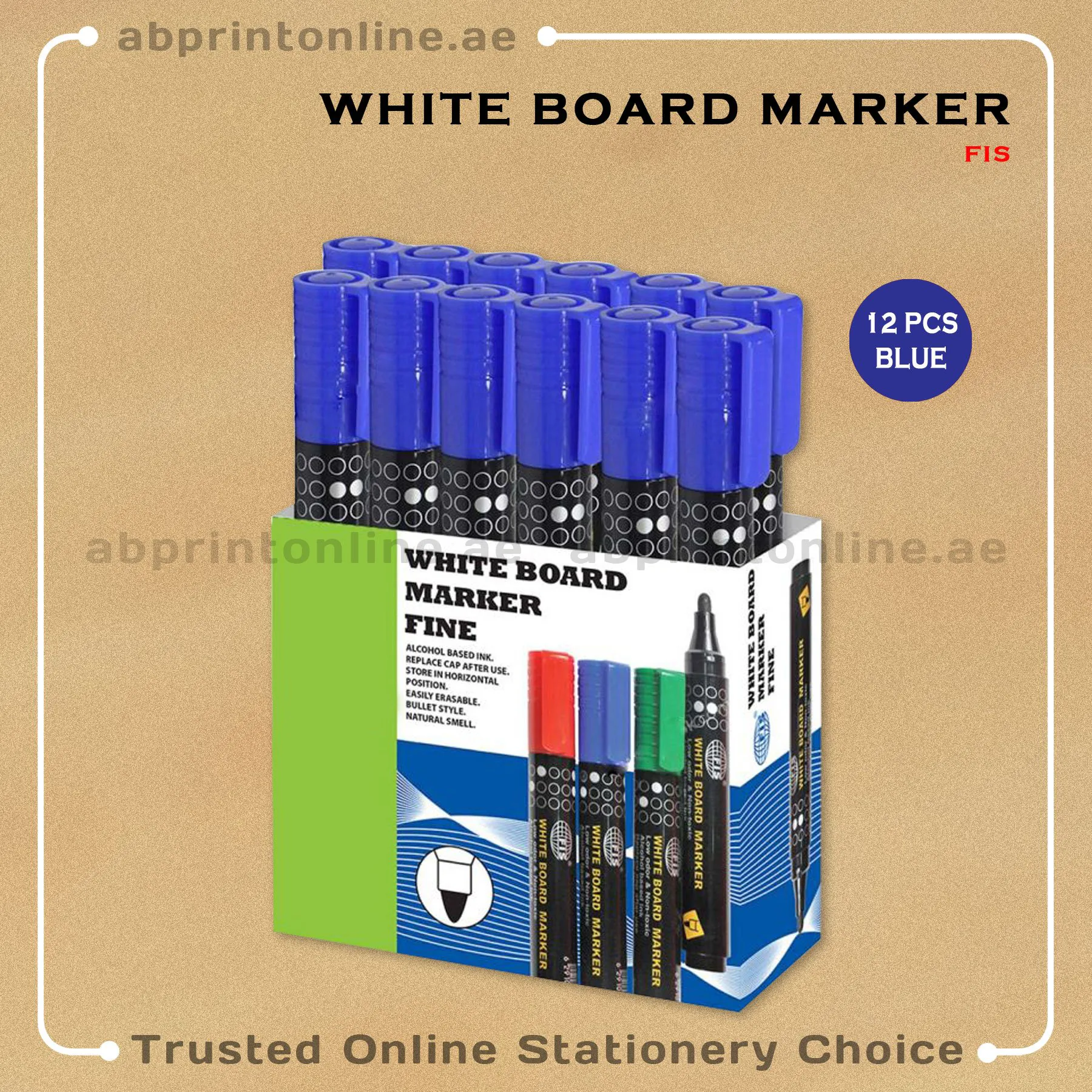 FIS ROUND TIP WHITEBOARD BLUE MARKER PKT/12PCS - Image 1