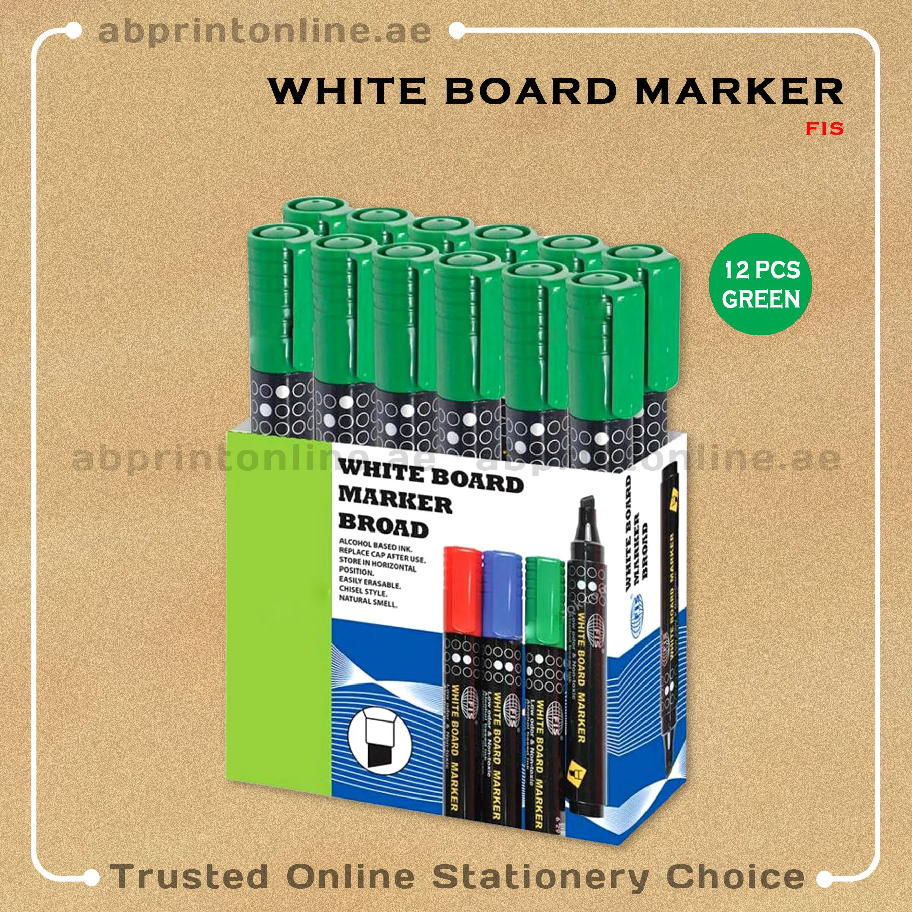 FIS CHISEL TIP PERMANENT GREEN MARKER PKT/12PCS - Image 1