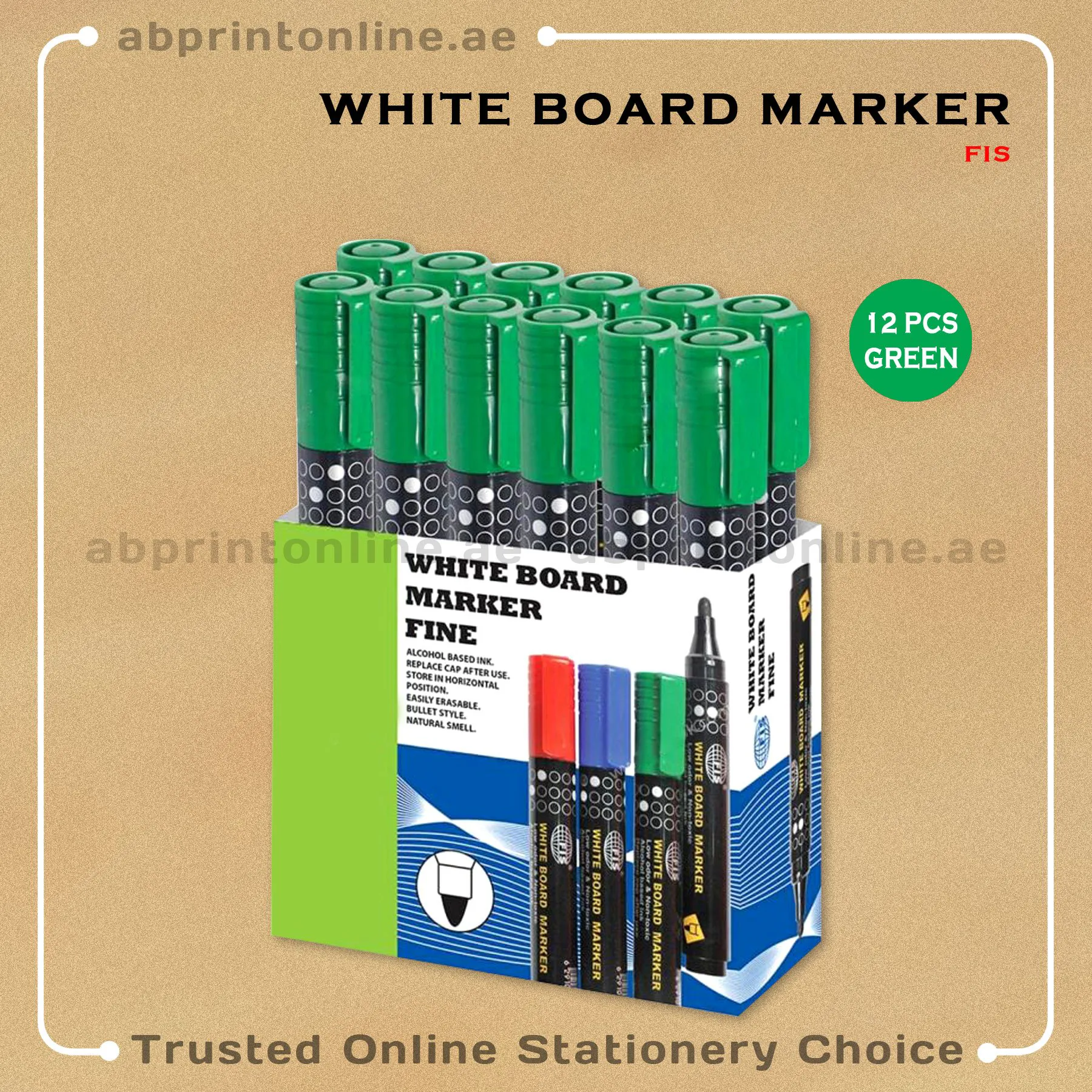 FIS ROUND TIP PERMANENT GREEN MARKER PKT/12PCS - Image 1