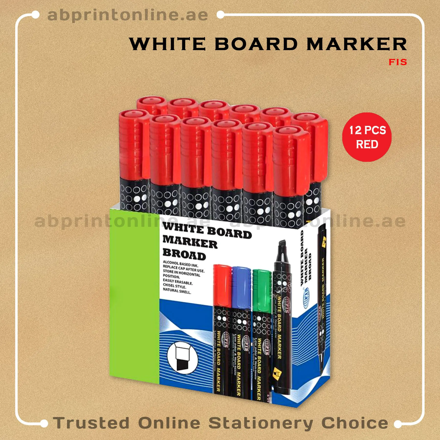 FISWBMarkerRedPktChisel FIS CHISEL TIP WHITEBOARD RED MARKER PKT/12PCS - Image 1