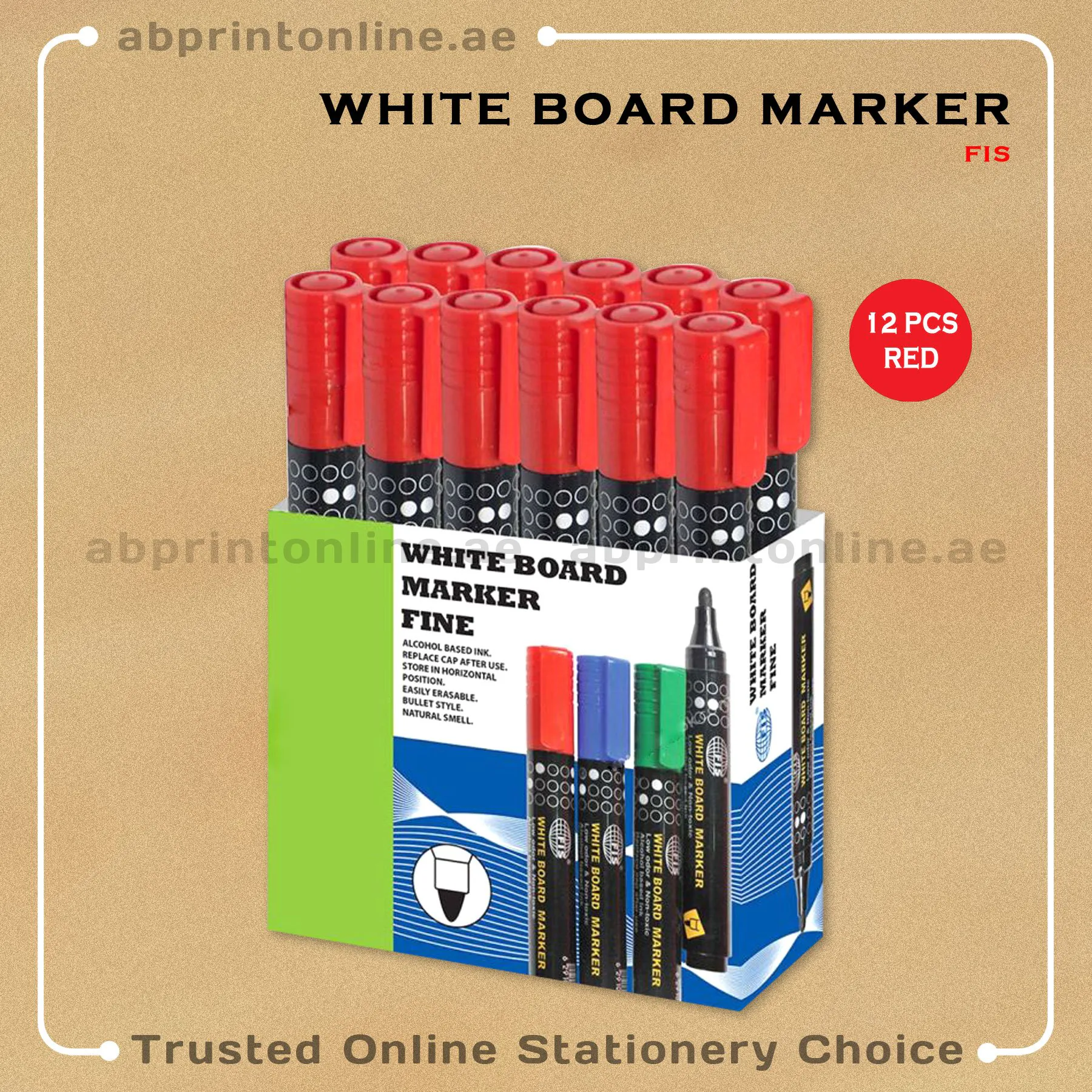 FIS ROUND TIP WHITEBOARD RED MARKER PKT/12PCS - Image 1