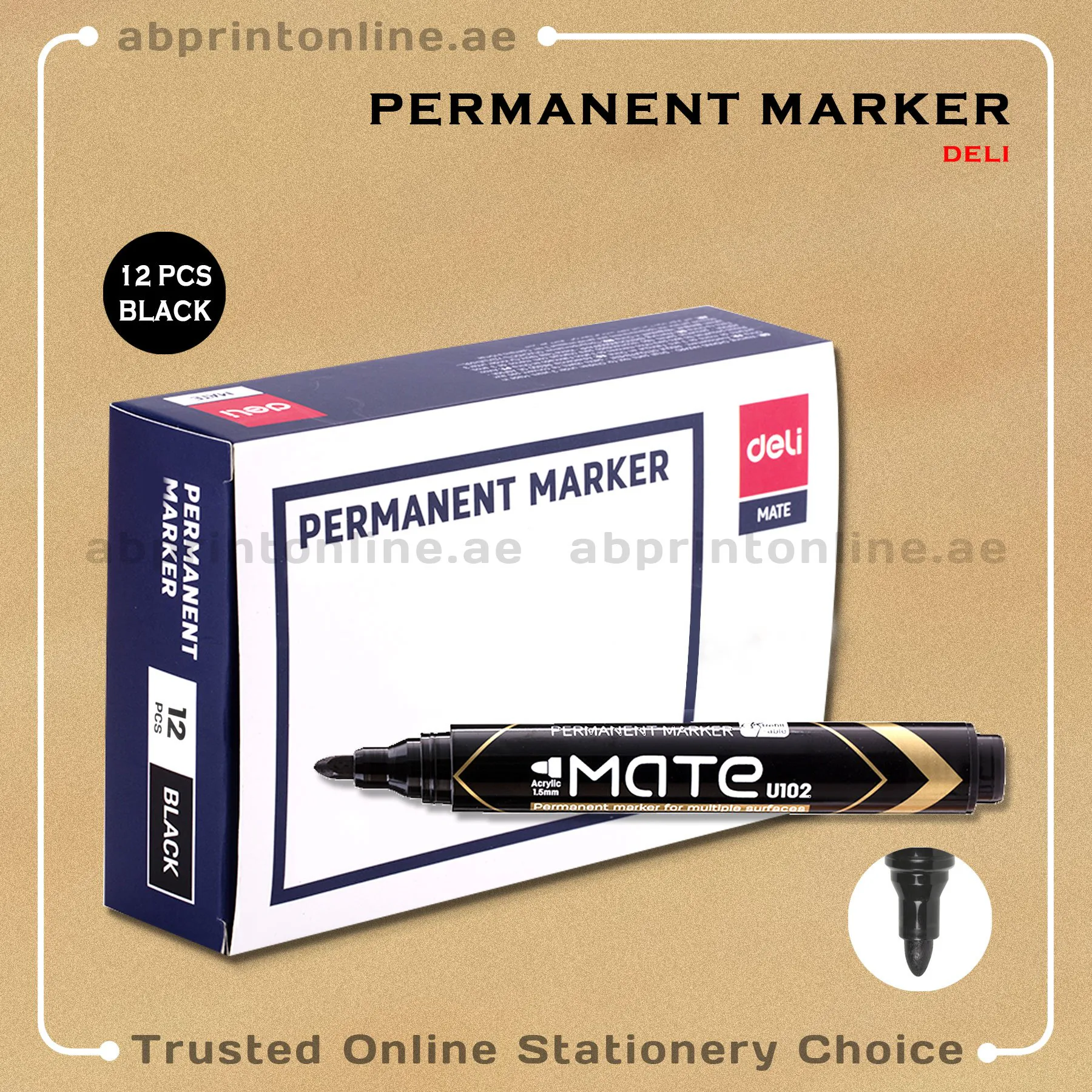 DELI REFILLABLE ROUND TIP PERMANENT BLACK MARKER PKT/12PCS - Image 1