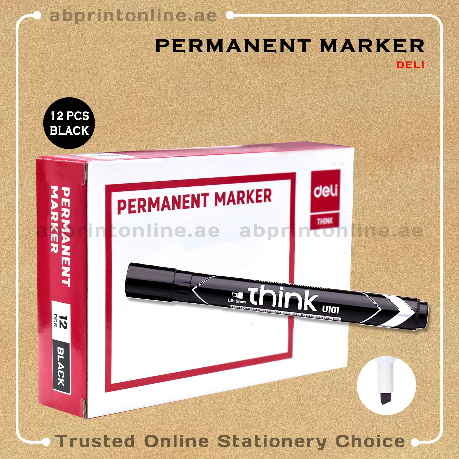 PMMarkerBlackDeliThinkChiselPkt DELI CHISEL TIP PERMANENT BLACK MARKER PKT/12PCS - Image 1