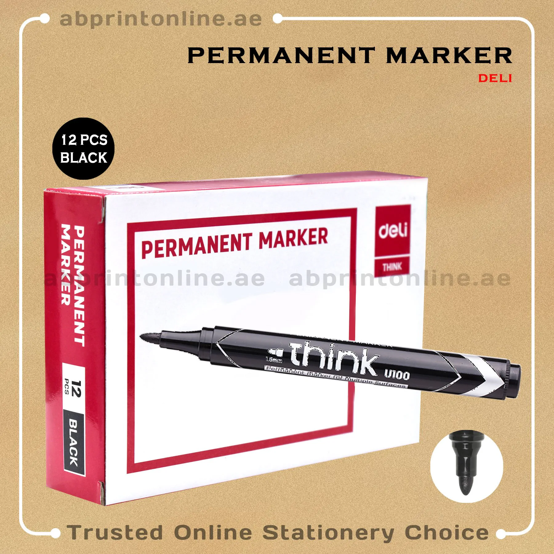 DELI ROUND TIP PERMANENT BLACK MARKER PKT/12PCS - Image 1