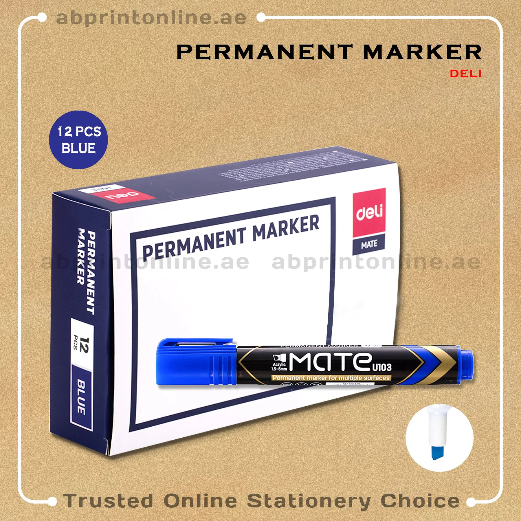 DELI REFILLABLE CHISEL TIP PERMANENT BLUE MARKER PKT/12PCS - Image 1