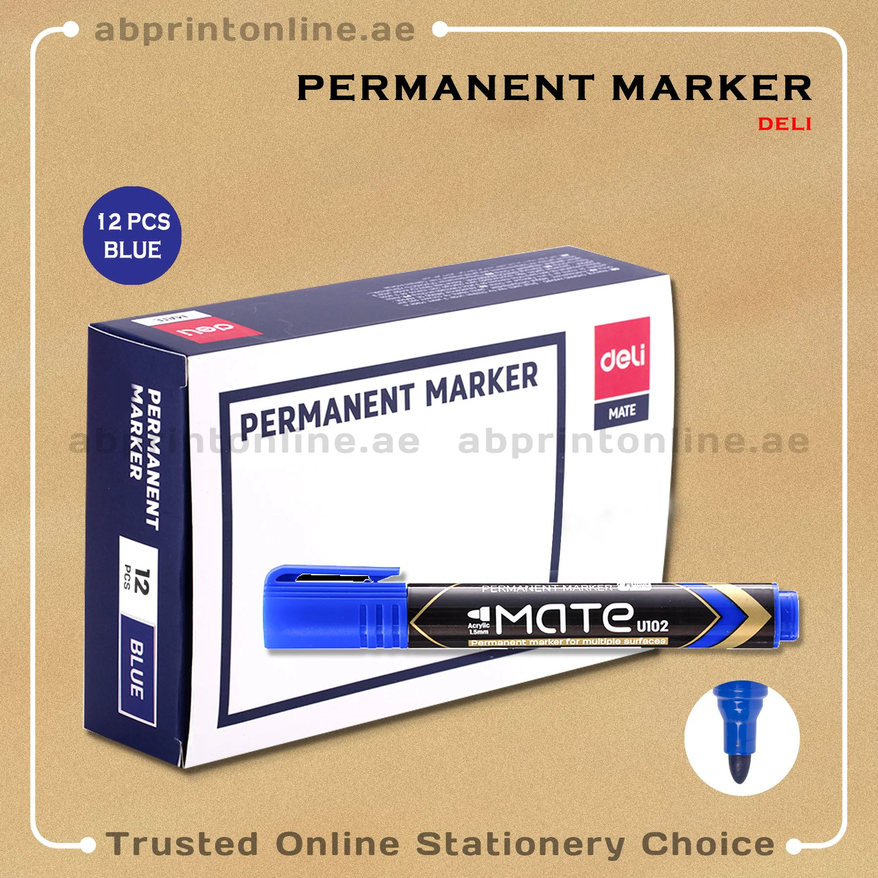DELI REFILLABLE ROUND TIP PERMANENT BLUE MARKER PKT/12PCS - Image 1
