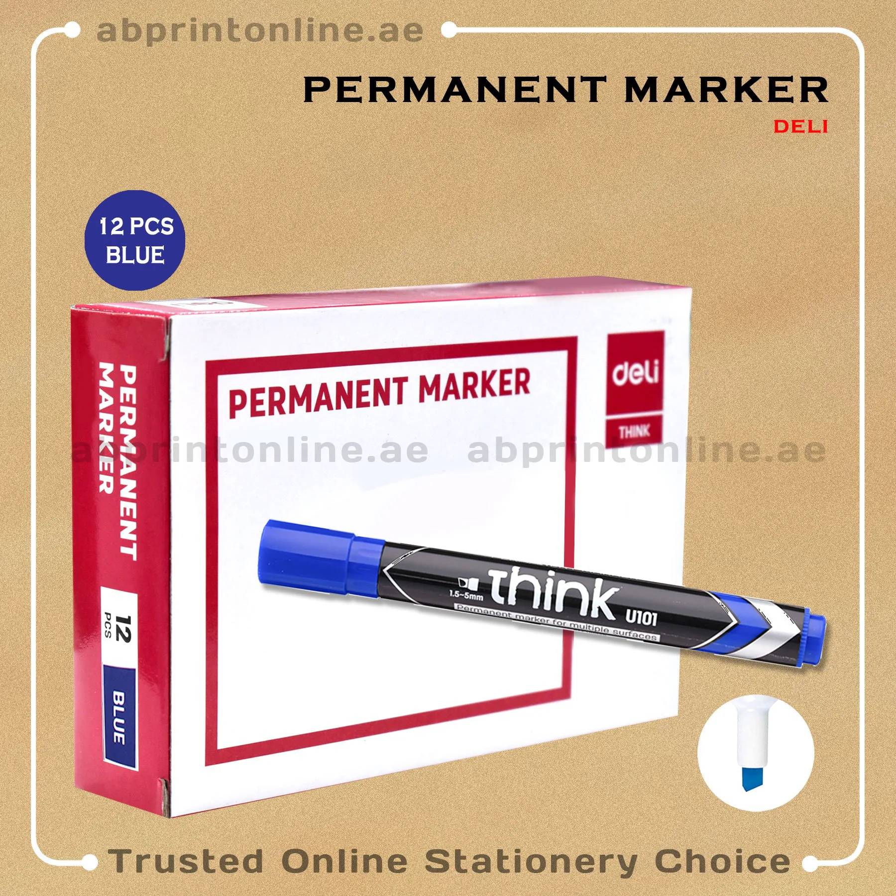 PMMarkerDeliThinkChiselPkt DELI CHISEL TIP PERMANENT BLUE MARKER PKT/12PCS - Image 1