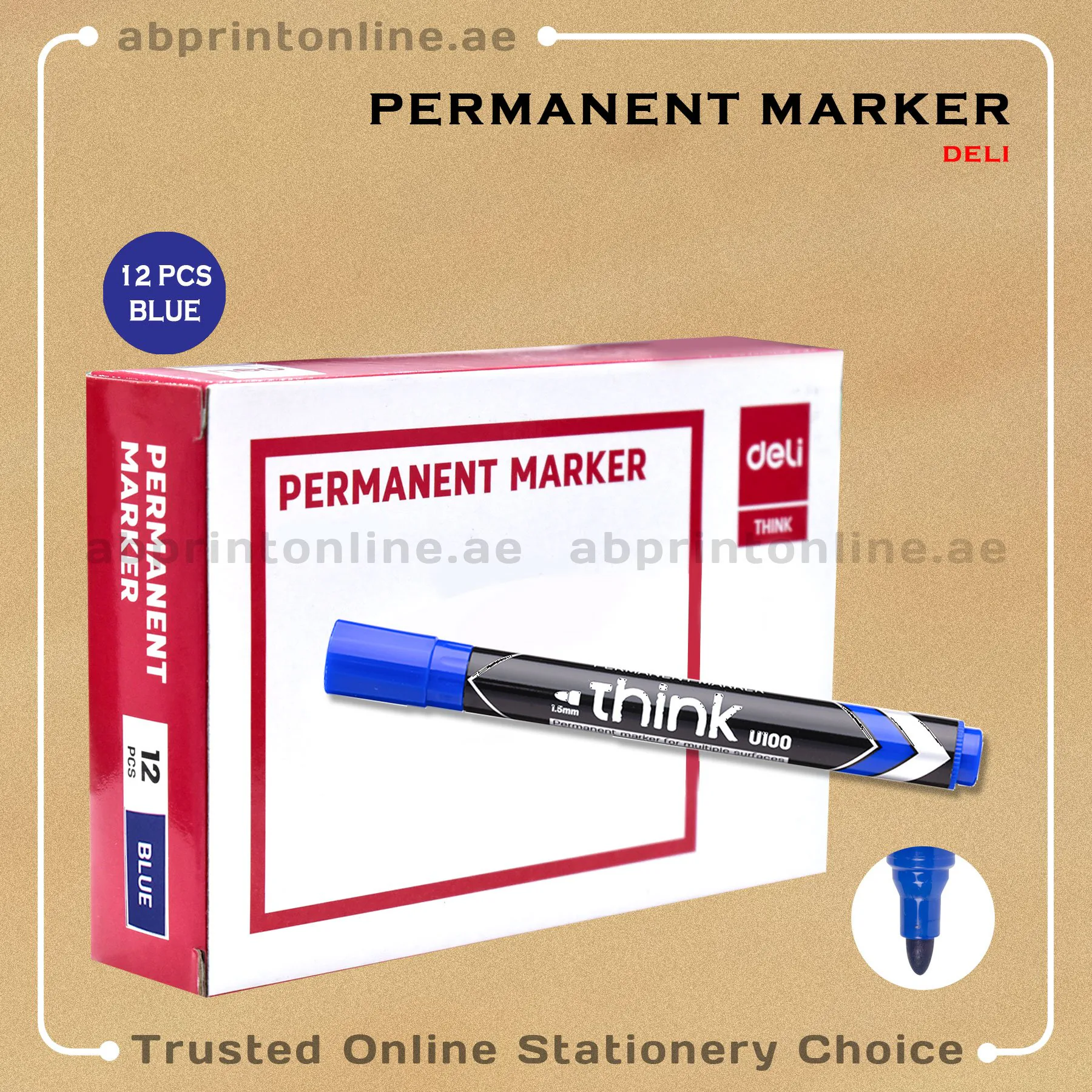 DELI ROUND TIP PERMANENT BLUE MARKER PKT/12PCS - Image 1