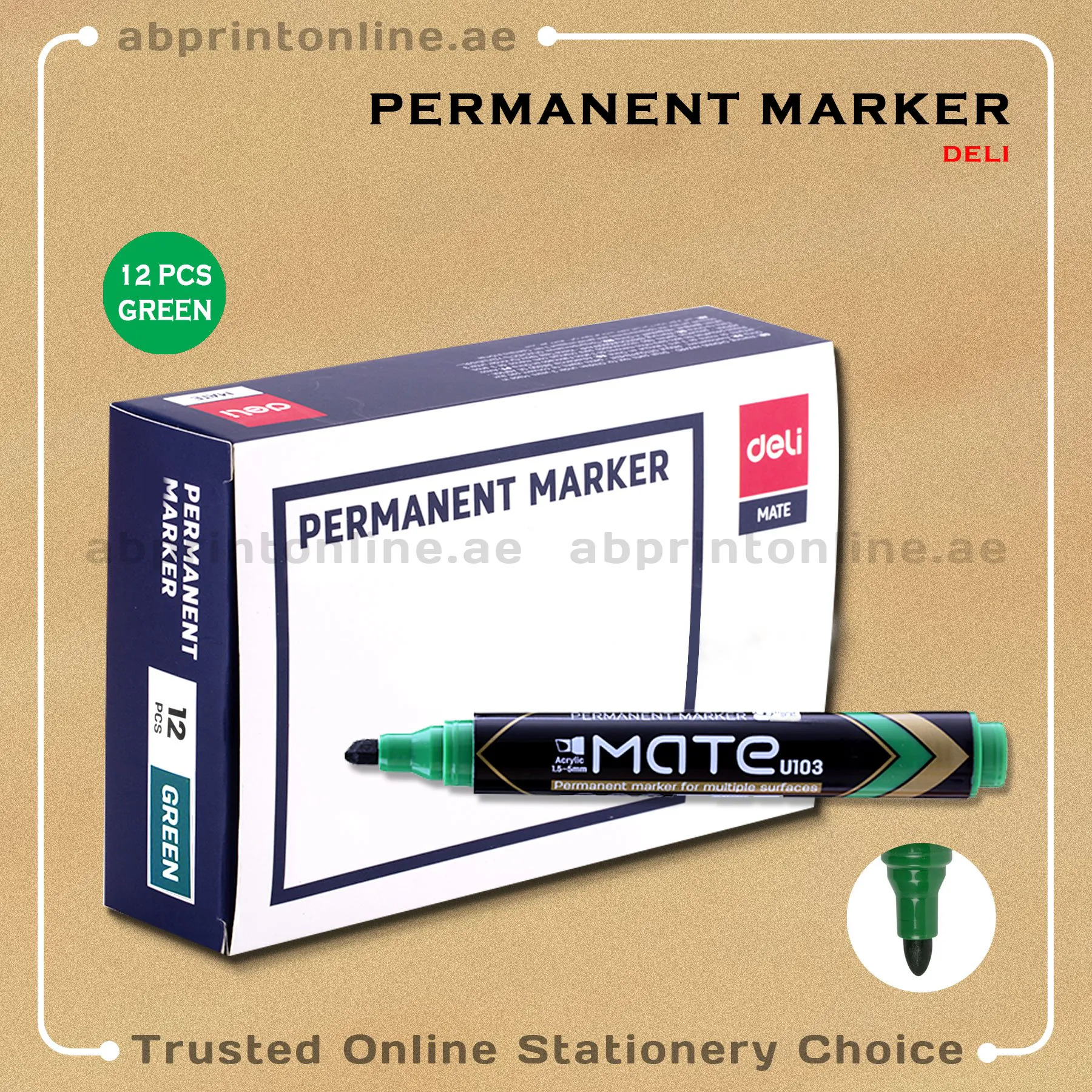 DELI REFILLABLE ROUND TIP PERMANENT GREEN MARKER PKT/12PCS - Image 1