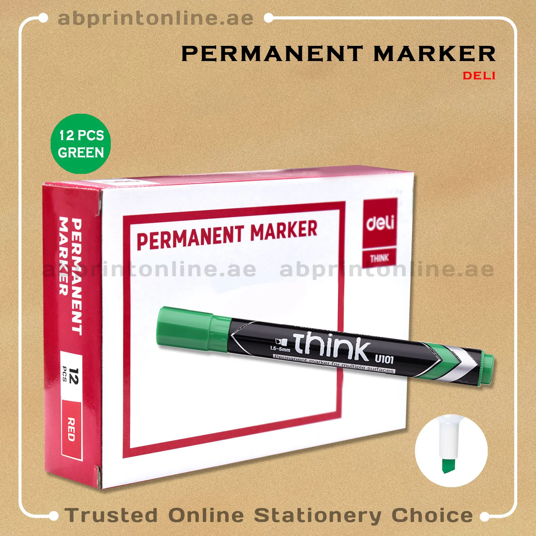 PMMarkerGreenDeliThinkChiselPkt DELI CHISEL TIP PERMANENT GREEN MARKER PKT/12PCS - Image 1