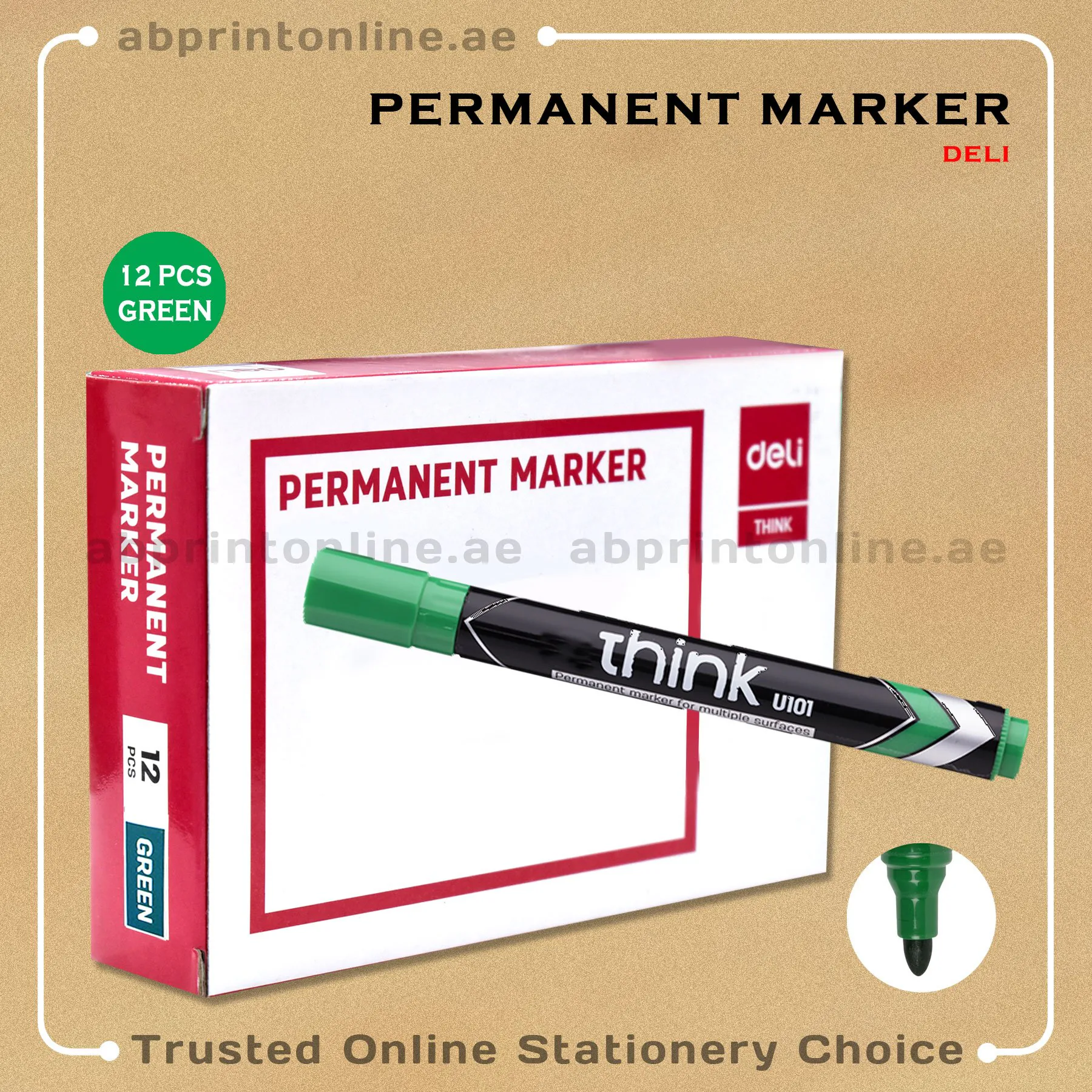 PMMarkerGreenDeliThinkRoundPkt DELI ROUND TIP PERMANENT GREEN MARKER PKT/12PCS - Image 1