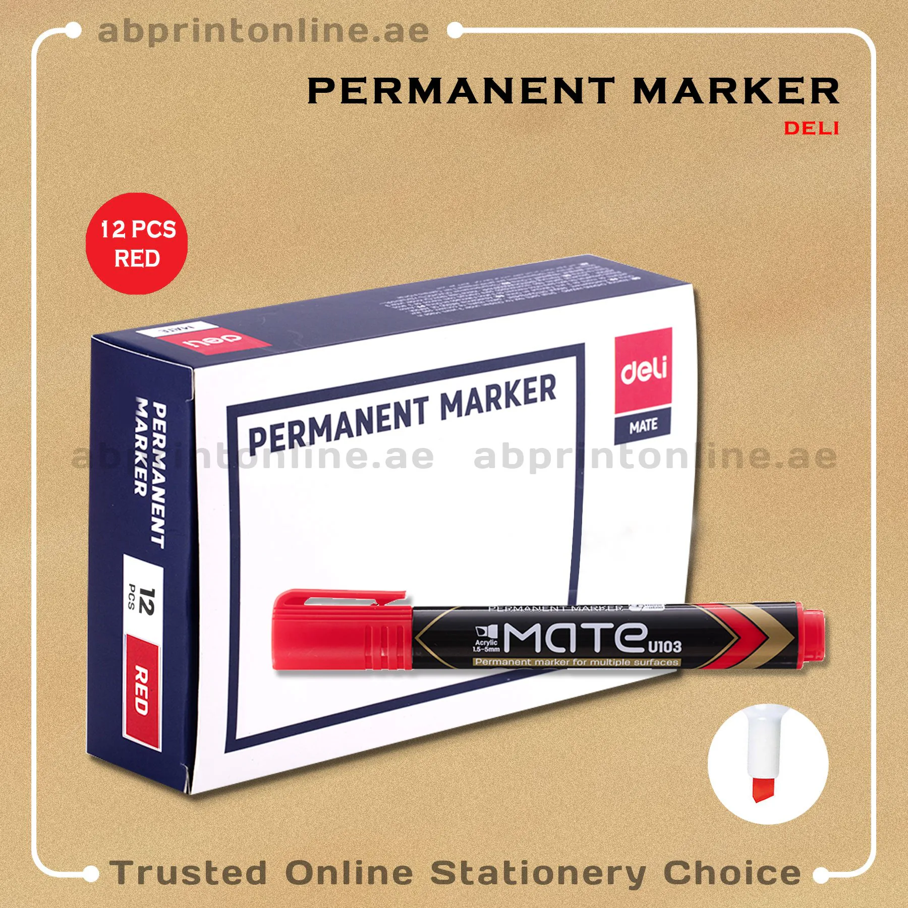 DELI REFILLABLE CHISEL TIP PERMANENT RED MARKER PKT/12PCS - Image 1