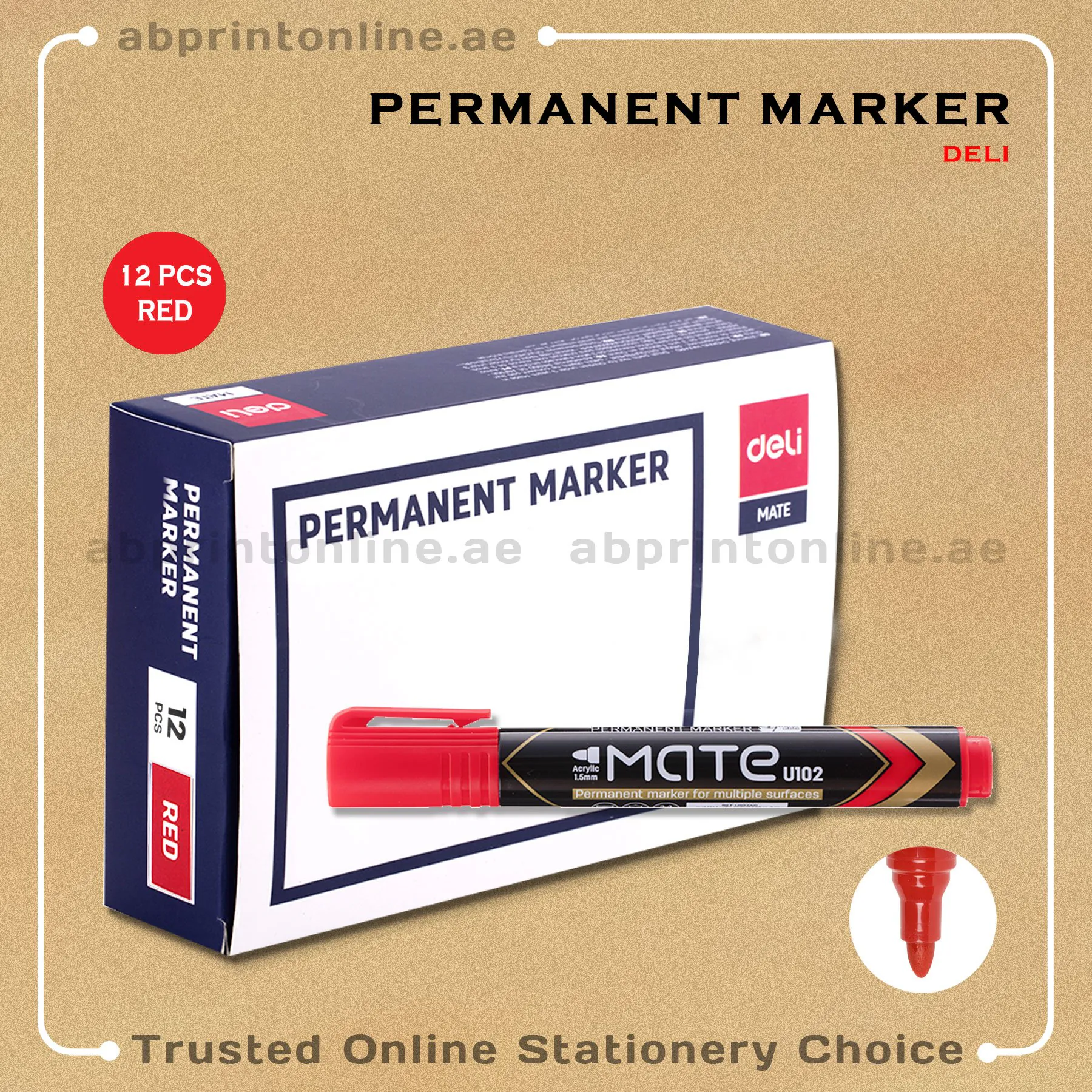 PMMarkerRedDeliMateRoundPkt DELI REFILLABLE ROUND TIP PERMANENT RED MARKER PKT/12PCS - Image 1
