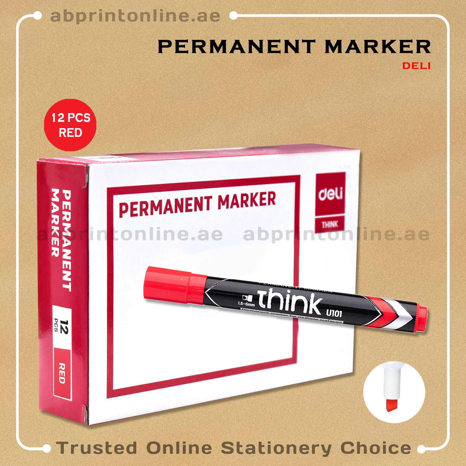 DELI CHISEL TIP PERMANENT RED MARKER PKT/12PCS - Image 1
