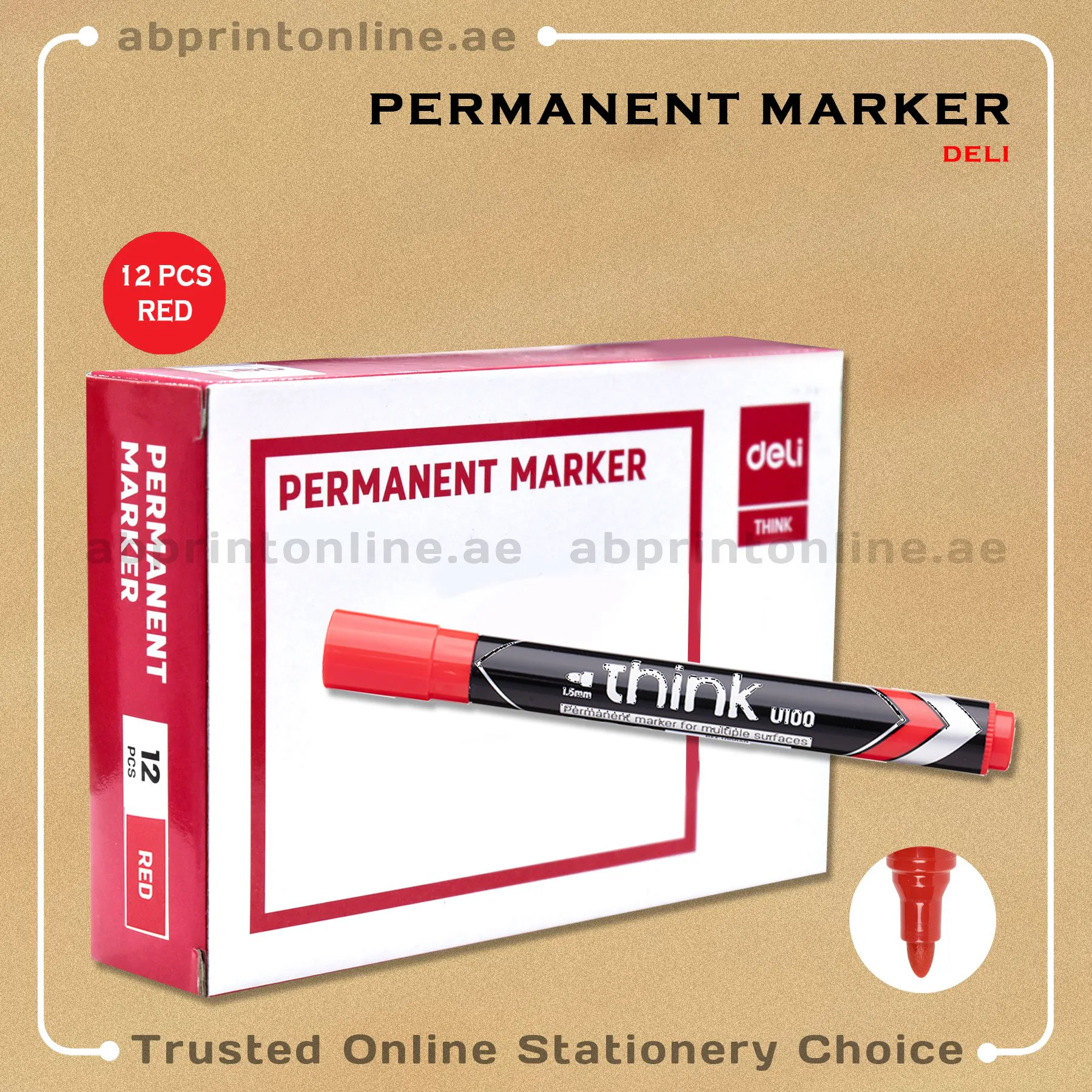 DELI ROUND TIP PERMANENT RED MARKER PKT/12PCS - Image 1