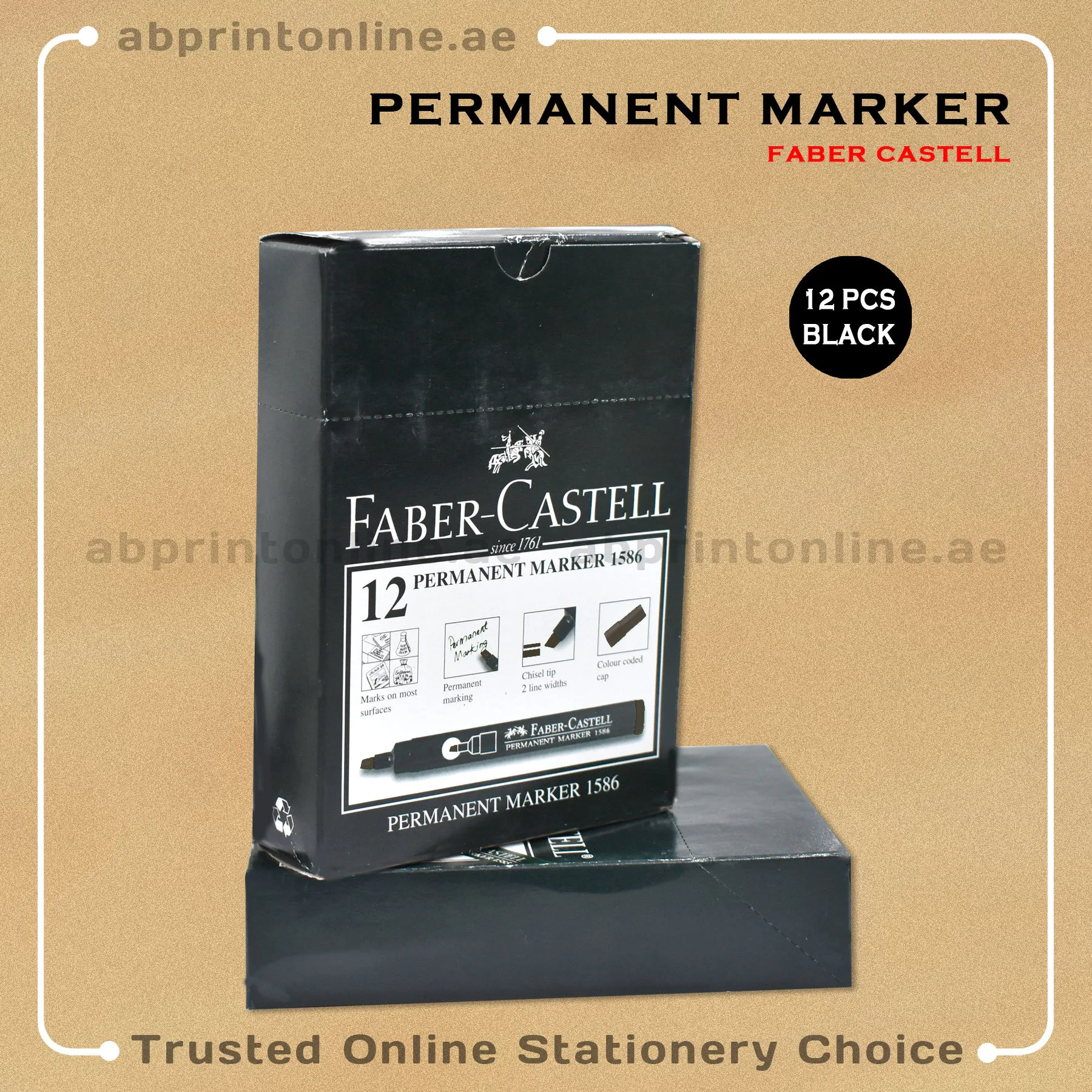 FABER CASTELL CHISEL TIP PERMANENT BLACK MARKER  PKT/12PCS - Image 1
