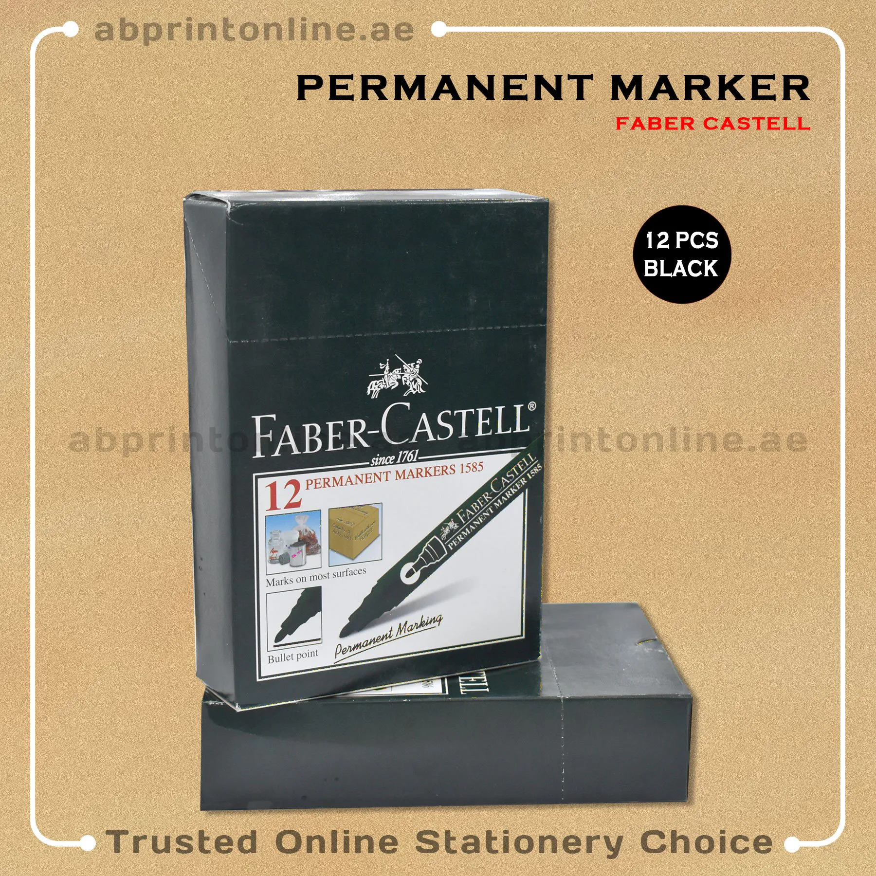 FABER CASTELL ROUND TIP PERMANENT BLACK MARKER PKT/12PCS - Image 1