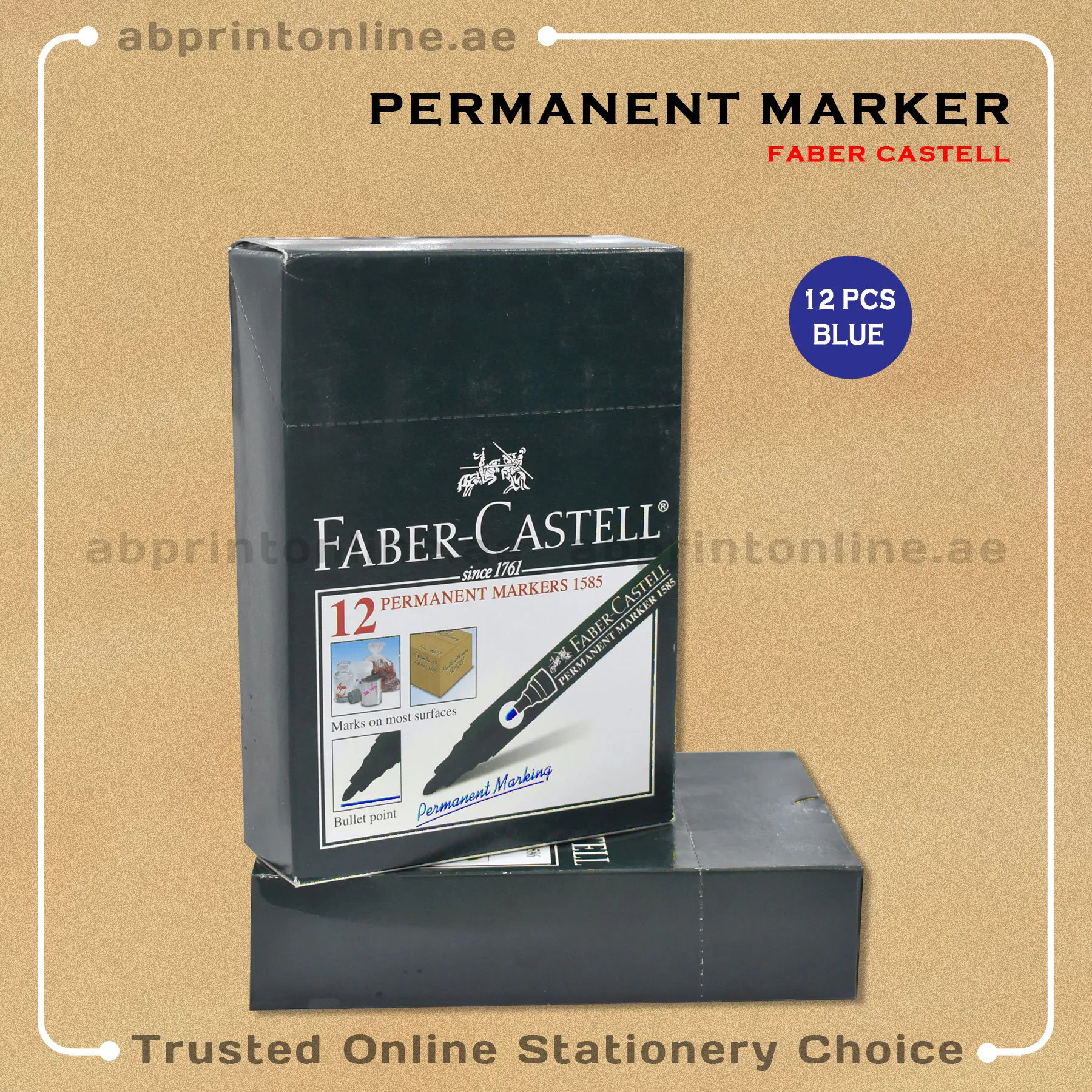 FABER CASTELL ROUND TIP PERMANENT BLUE MARKER PKT/12PCS - Image 1