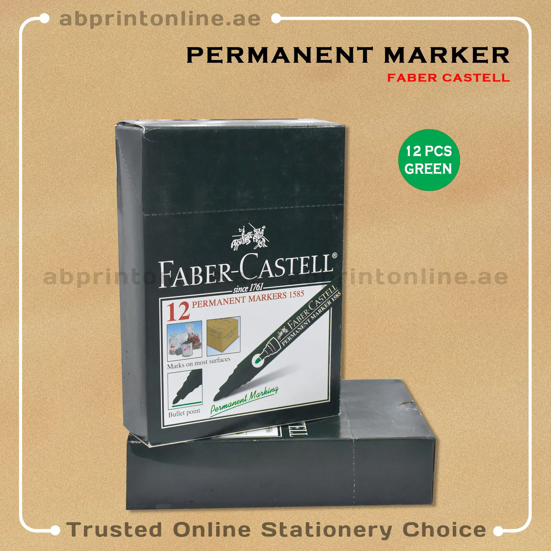 PermanentMarkerFCGreenRoundPkt FABER CASTELL ROUND TIP PERMANENT GREEN MARKER PKT/12PCS - Image 1