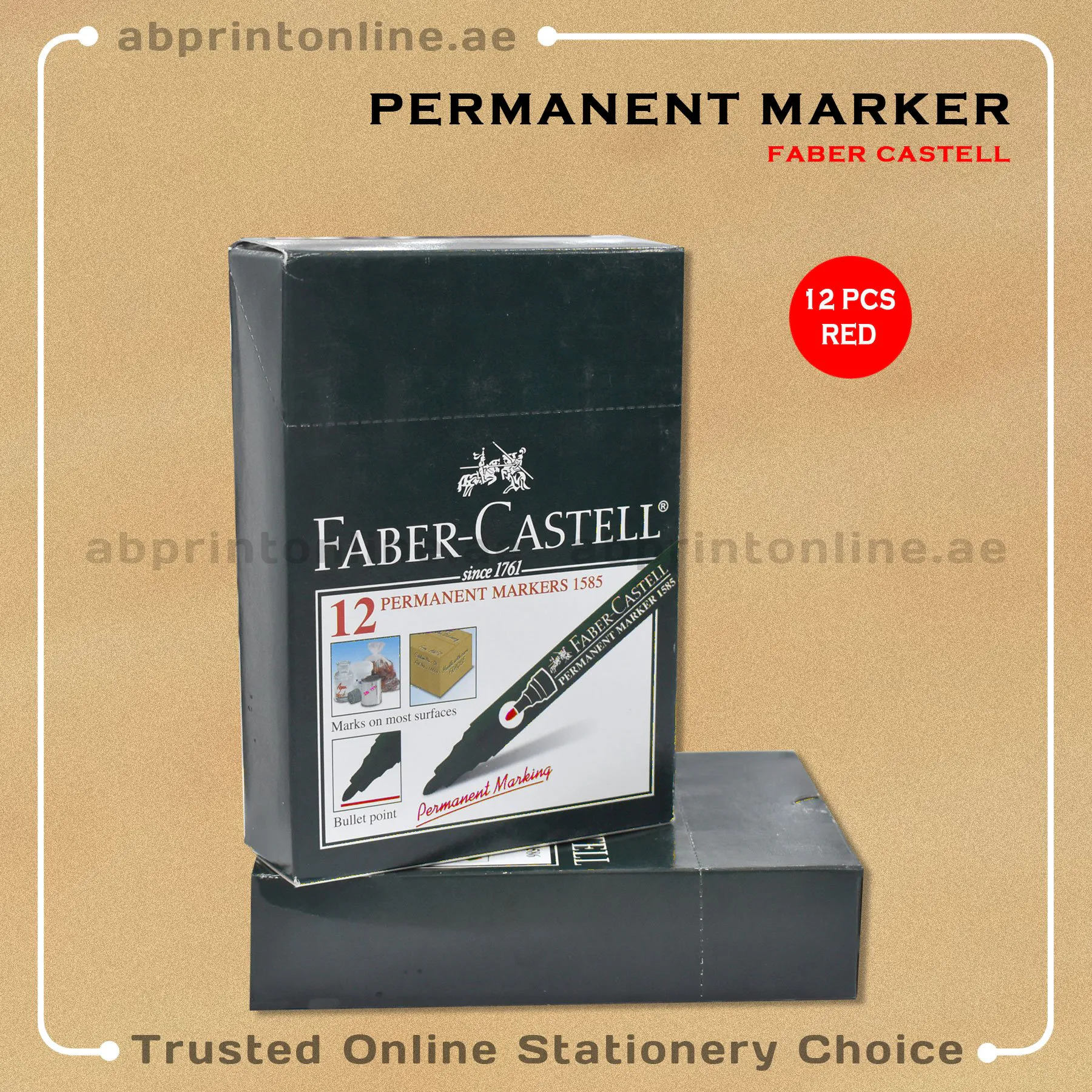 FABER CASTELL ROUND TIP PERMANENT RED MARKER PKT/12PCS - Image 1