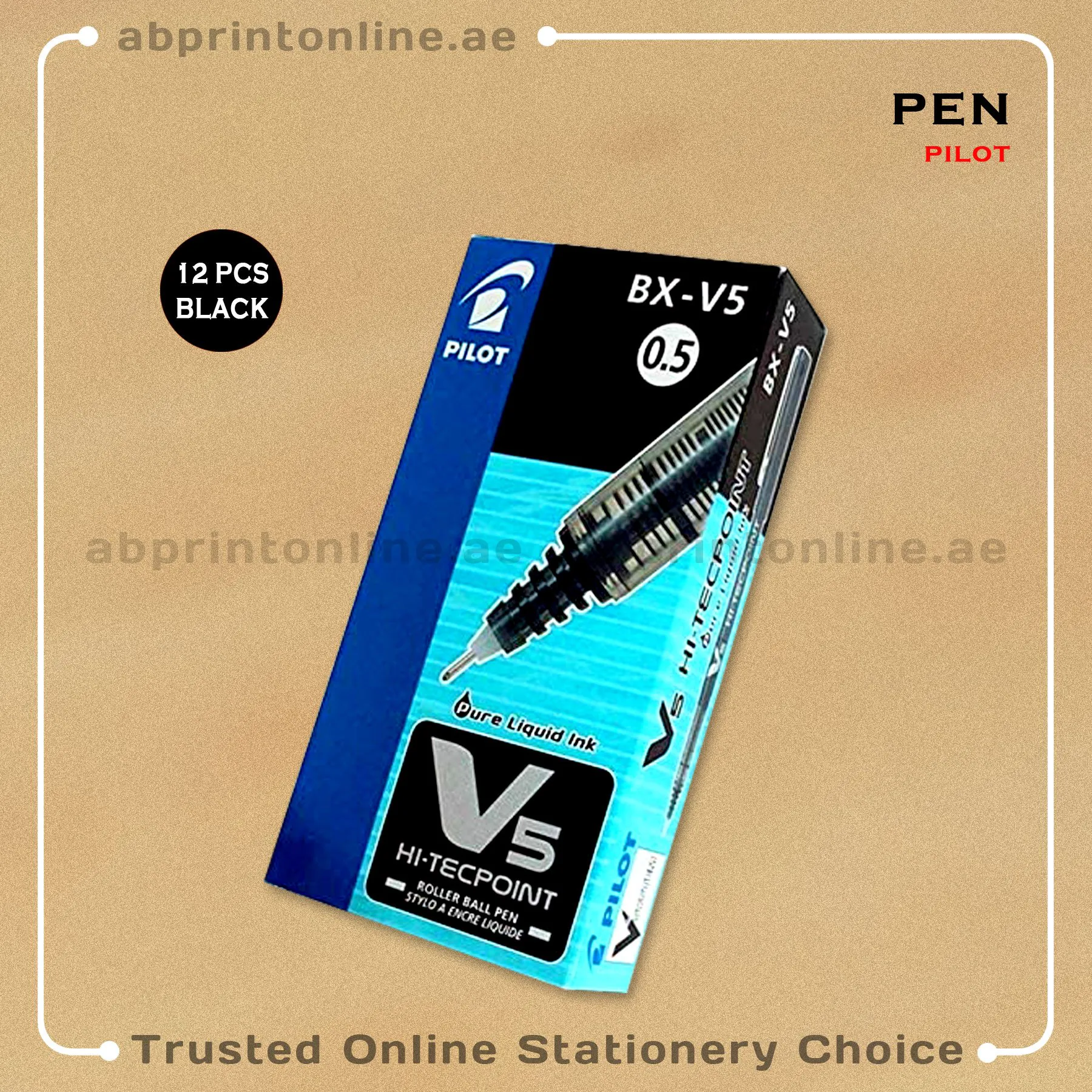 PILOT HI-TECPOINT  V5 BLACK  ROLLERBALL PEN PKT/12PCS - Image 1