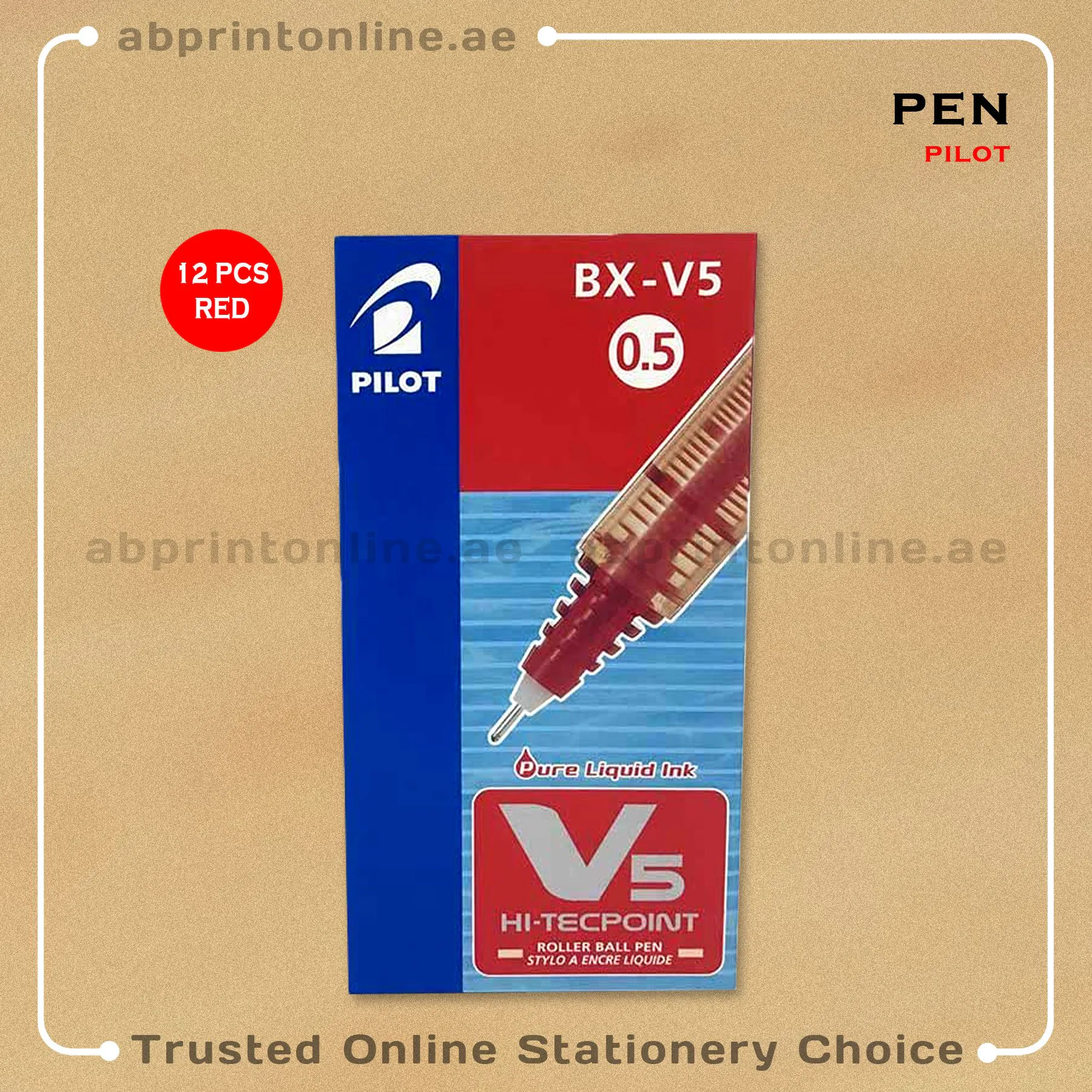 PilotV5Red12pkt PILOT HI-TECPOINT V5 RED ROLLERBALL PEN PKT/12PCS - Image 1