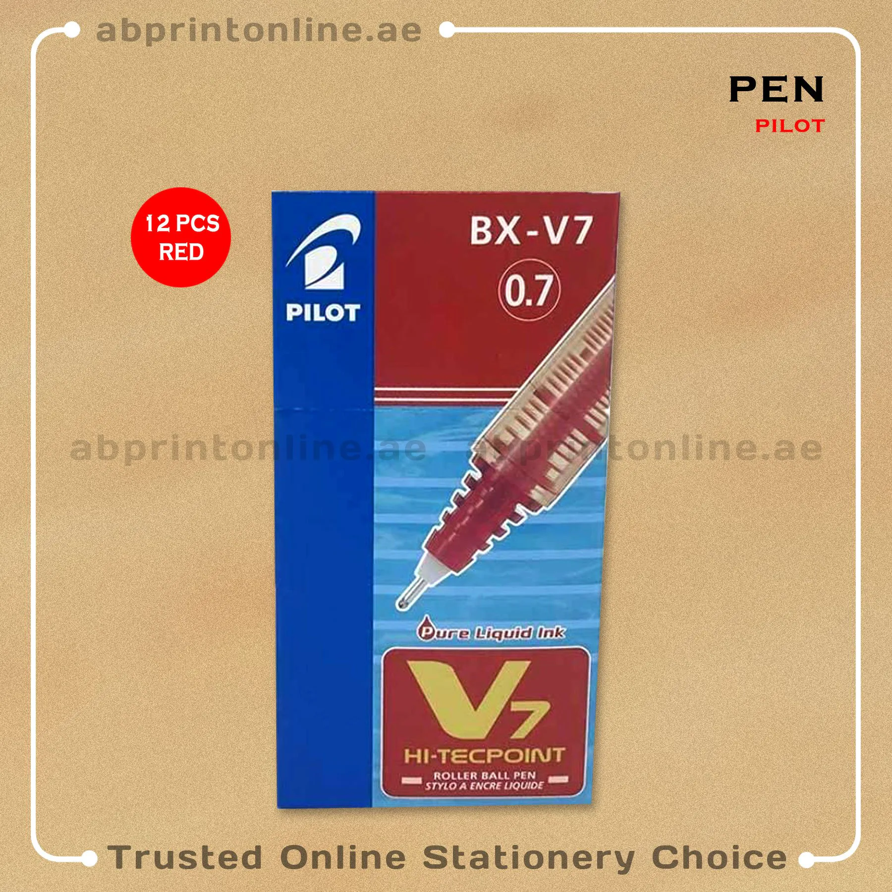 PilotV7Red12pkt PILOT HI-TECPOINT V7 RED ROLLERBALL PEN PKT/12PCS - Image 1