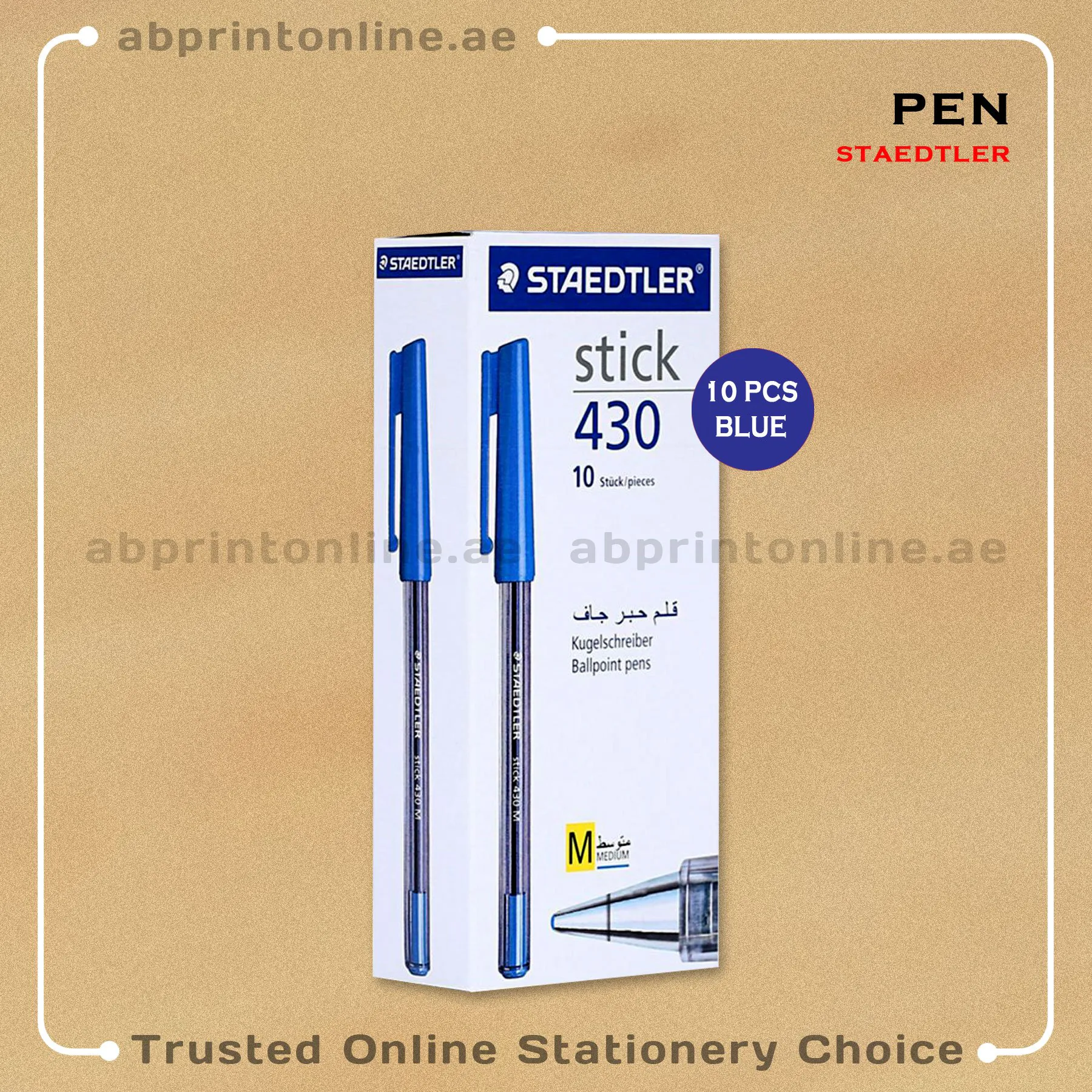 StaedtlerPenBlue10pkt STEADLER STICK 430M BALL POINT BLUE PEN PKT/10PCS - Image 1