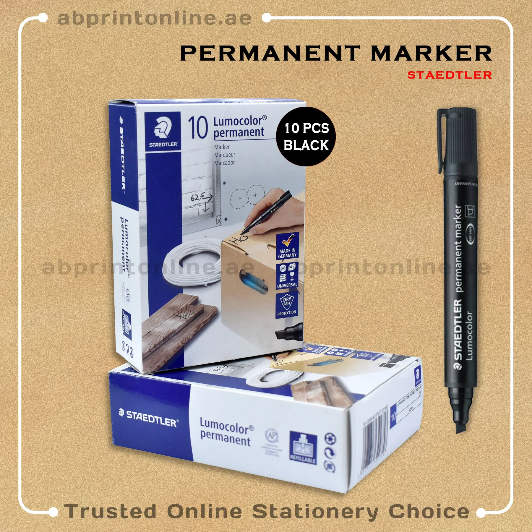 StaedtlerPermanentMarkerBlackChiselPkt STEADTLER CHISEL TIP PERMANENT BLACK MARKER PKT/10PCS - Image 1