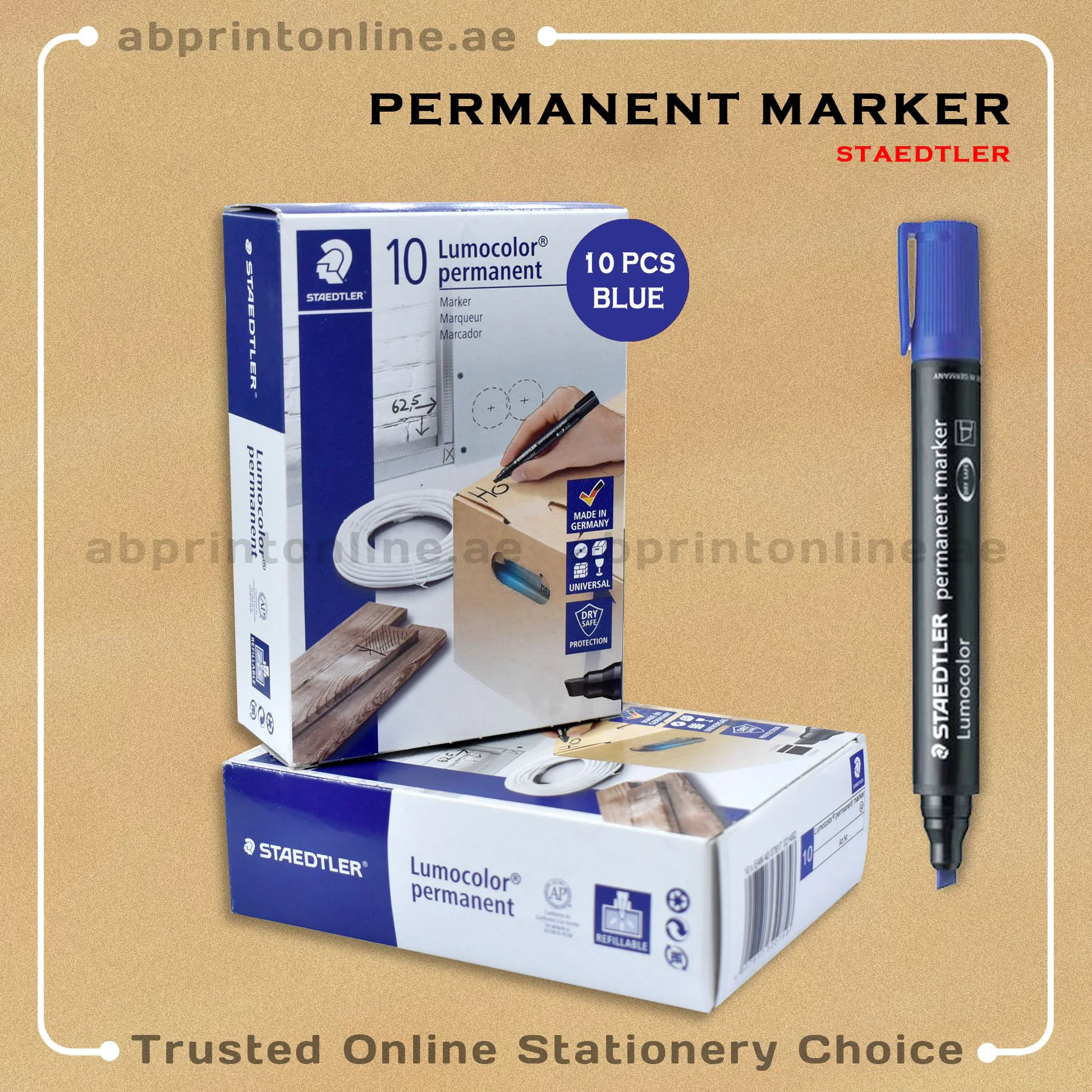 STEADTLER CHISEL TIP PERMANENT BLUE MARKER PKT/10PCS - Image 1